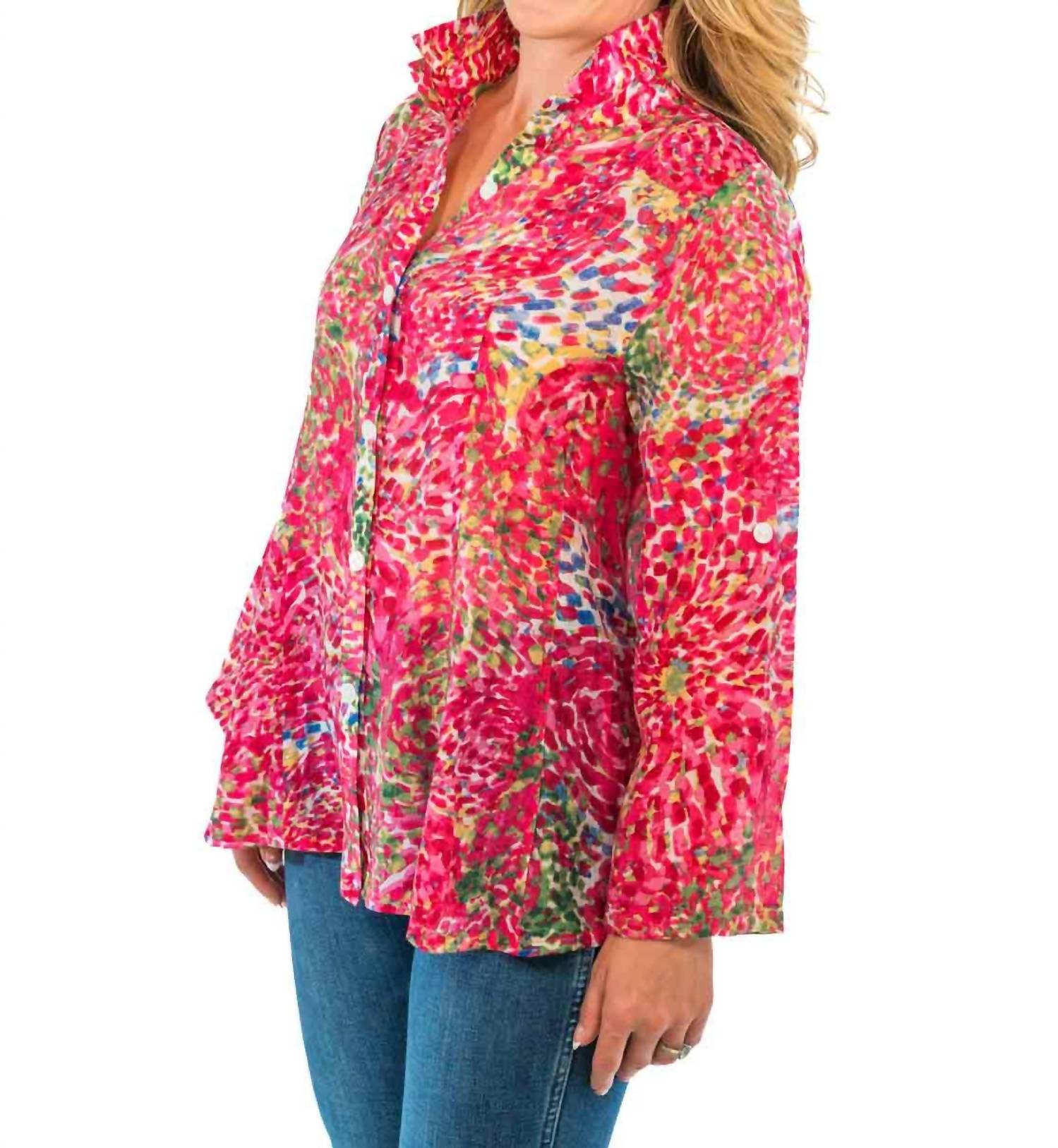 Trisha Tyler Wire Collar Blouse In Pink Floral