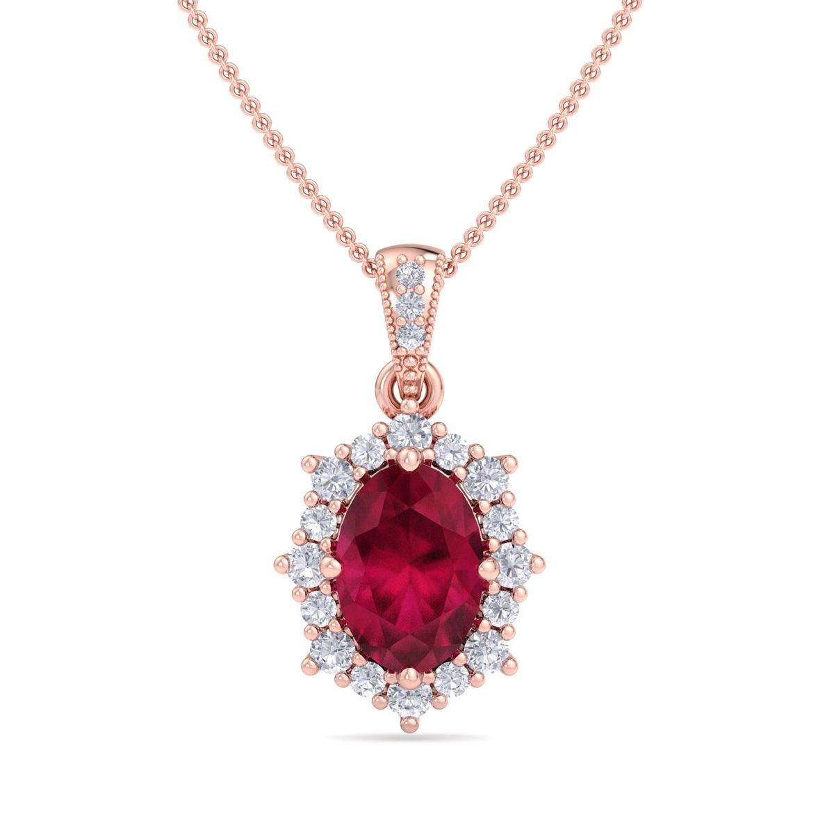 Sselects 1 3/4 Carat Oval Shape Ruby And Diamond Necklace In 14k In Multi