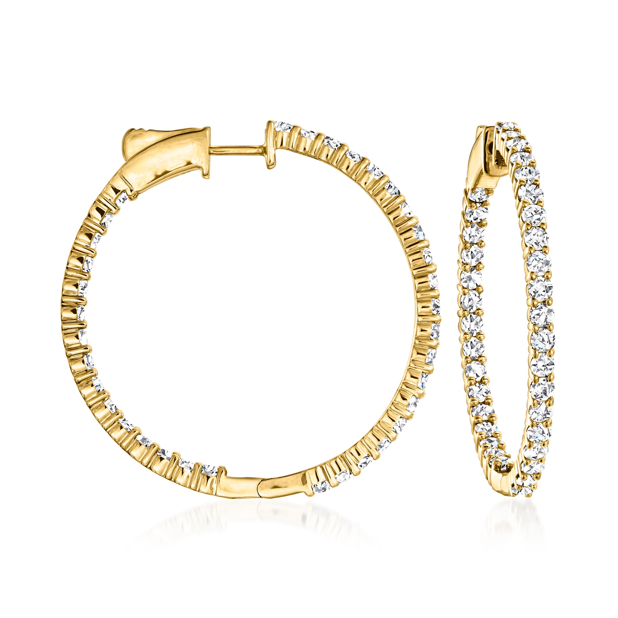 Ross-simons Diamond Inside-outside Hoop Earrings In 14kt Yellow Gold