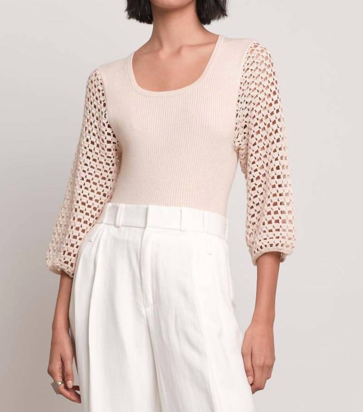 Eleven Six Pieta Crochet Sleeve Top In Ivory In Purple