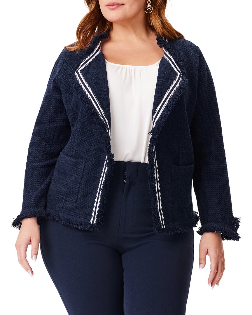 Nic + Zoe Ribbon Trim Fringe Jacket In Blue