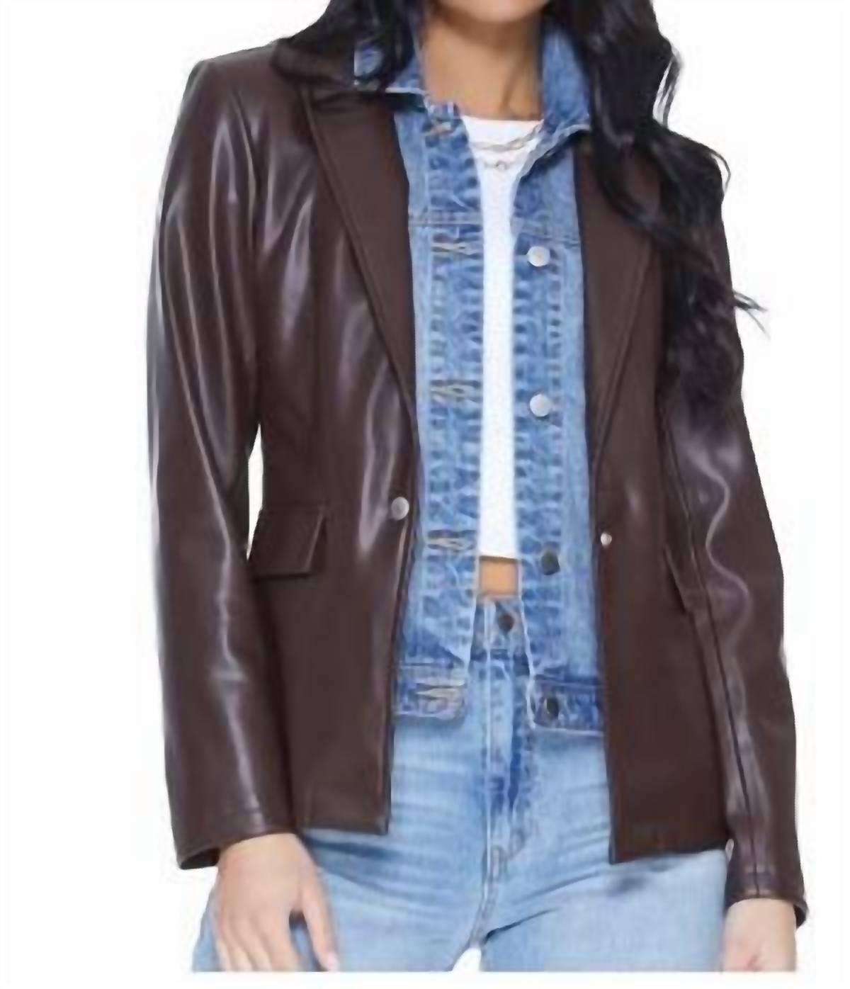 Shop Blue Revival Unreal Leather Helen Blazer In Chocolate & Monaco In Brown