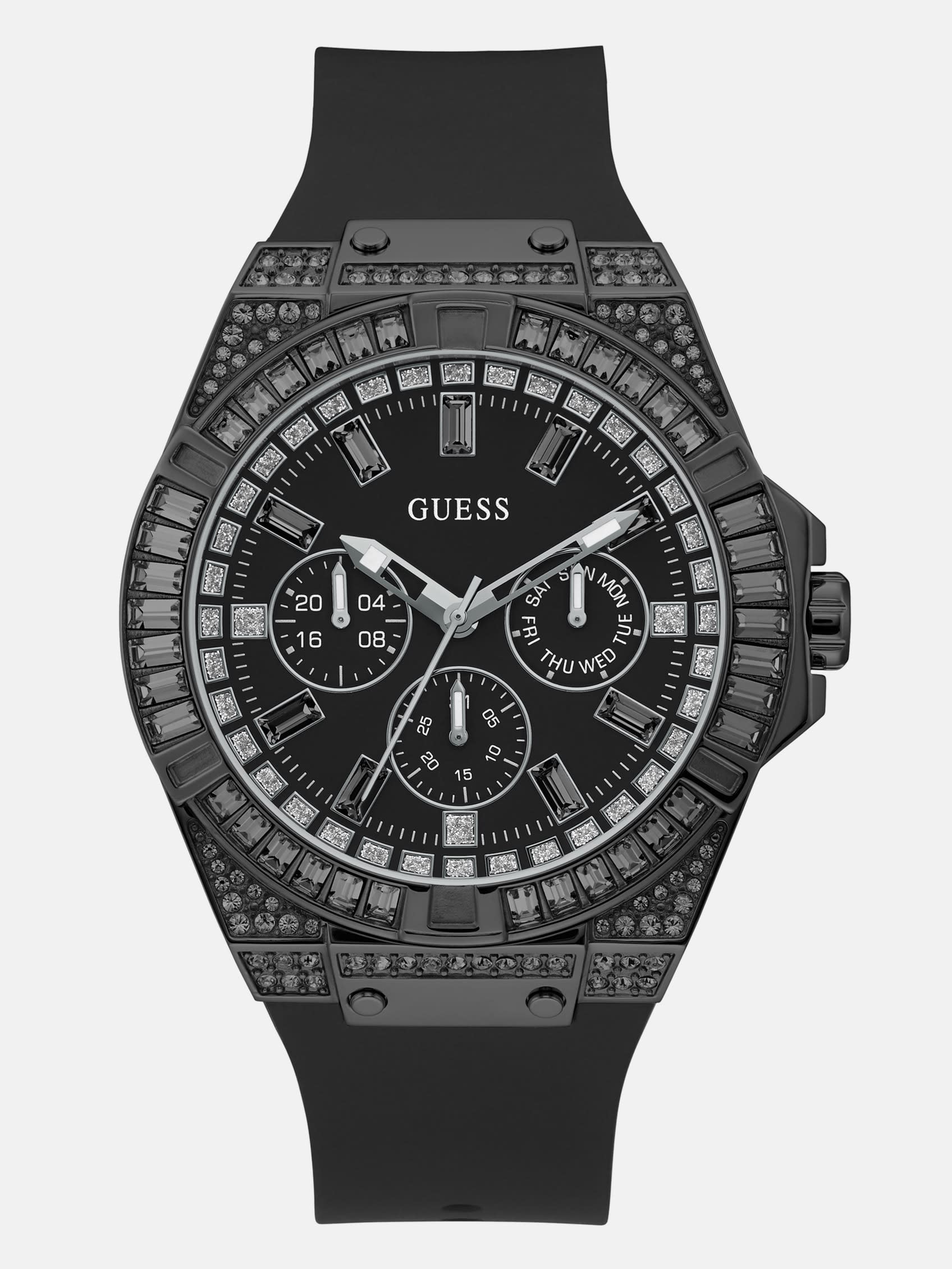 Guess Factory Black Multifunction Silicon Watch In Neutral