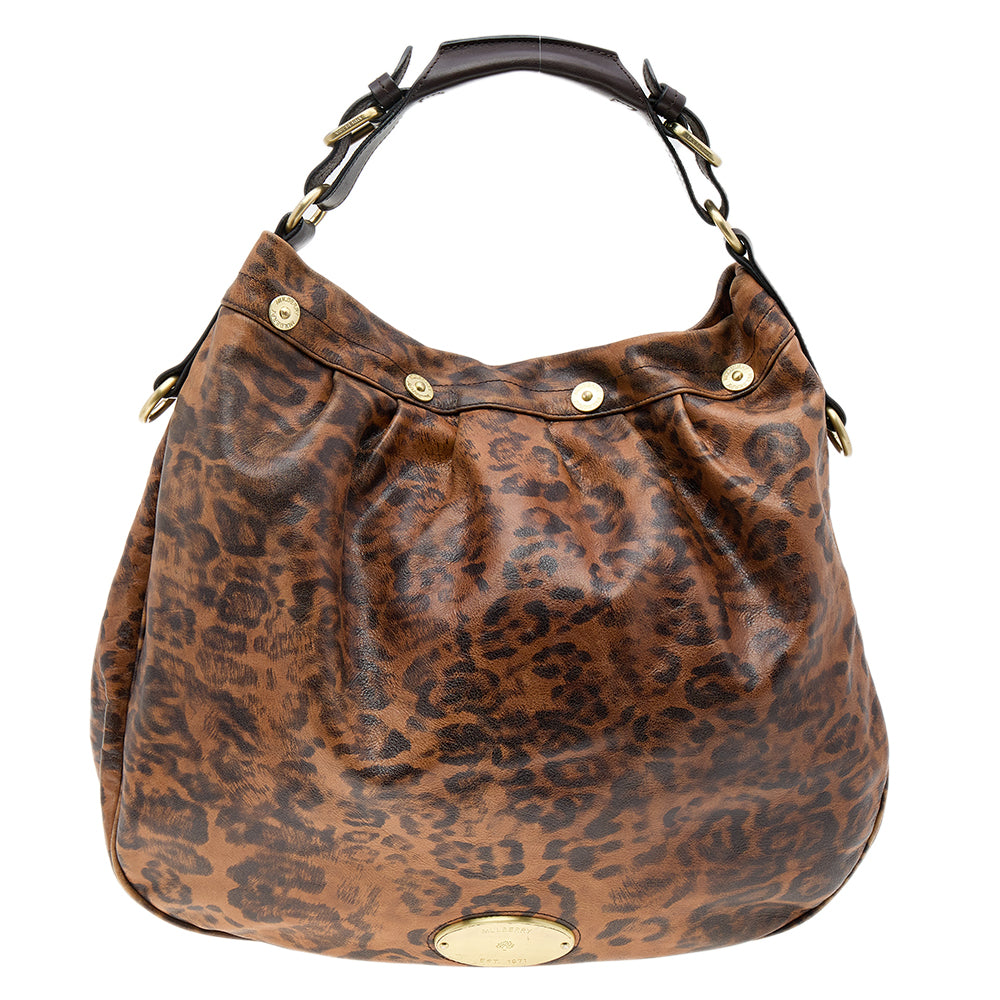 image of Mulberry Leopard Print Leather Mitzy Hobo