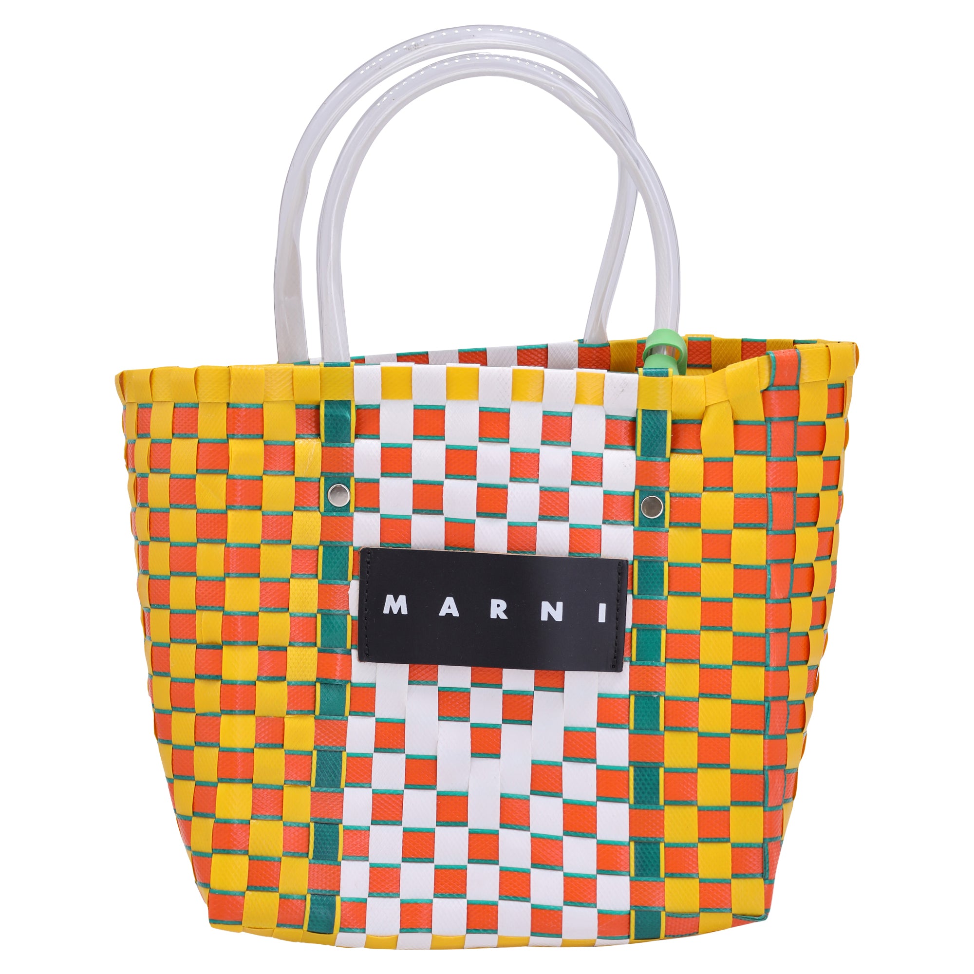 image of Marni Mini Woven Basket Bag in Yellow Plastic