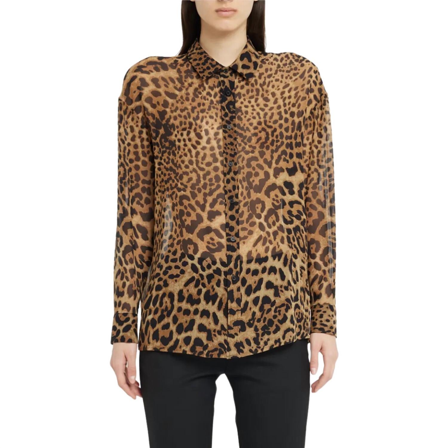 Nili Lotan Mathys Leopard Shirt In Brown Leopard In Yellow