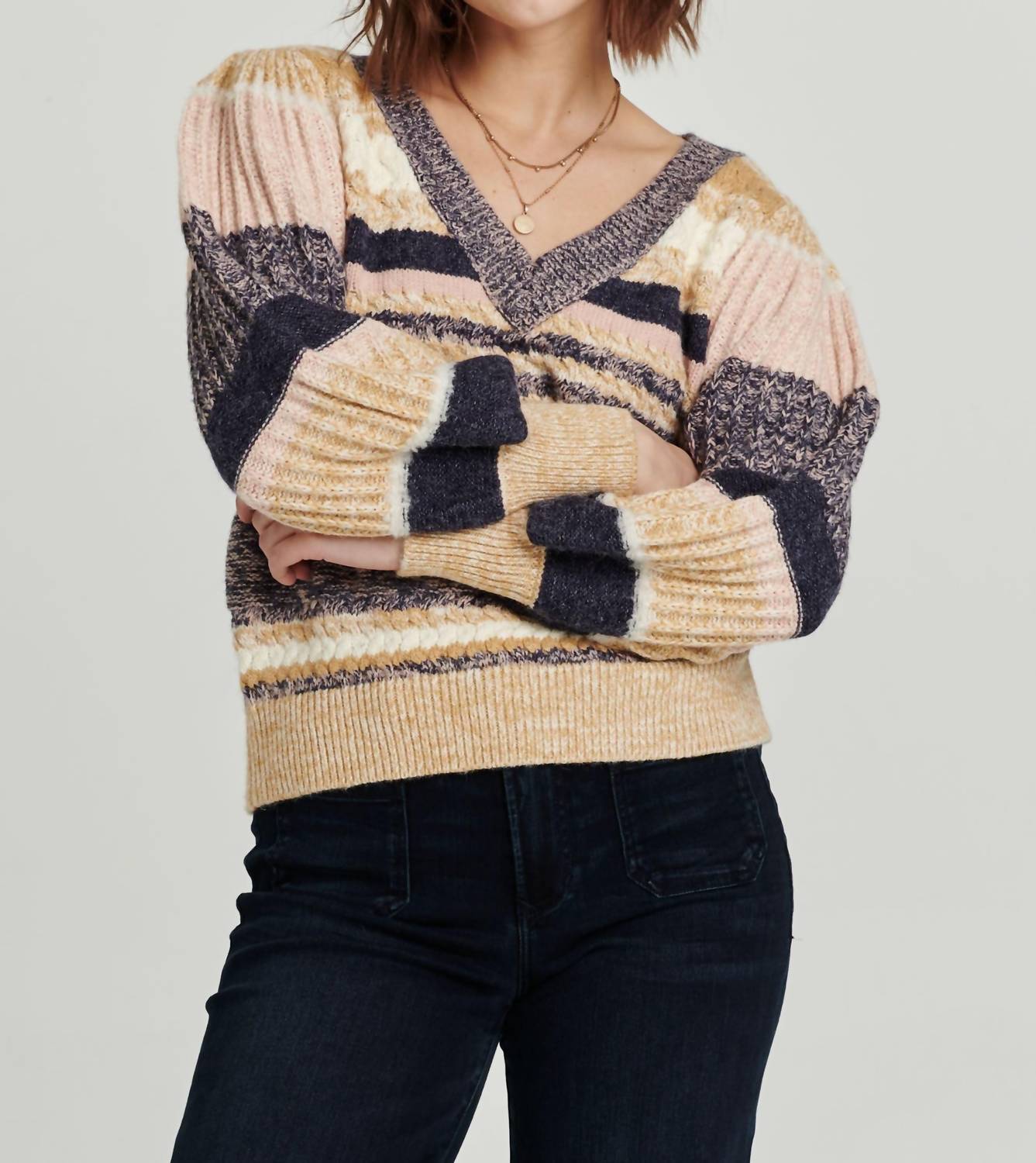 Shop Another Love Geneva Puff Sleeve Sweater In Chai Abstract In Beige