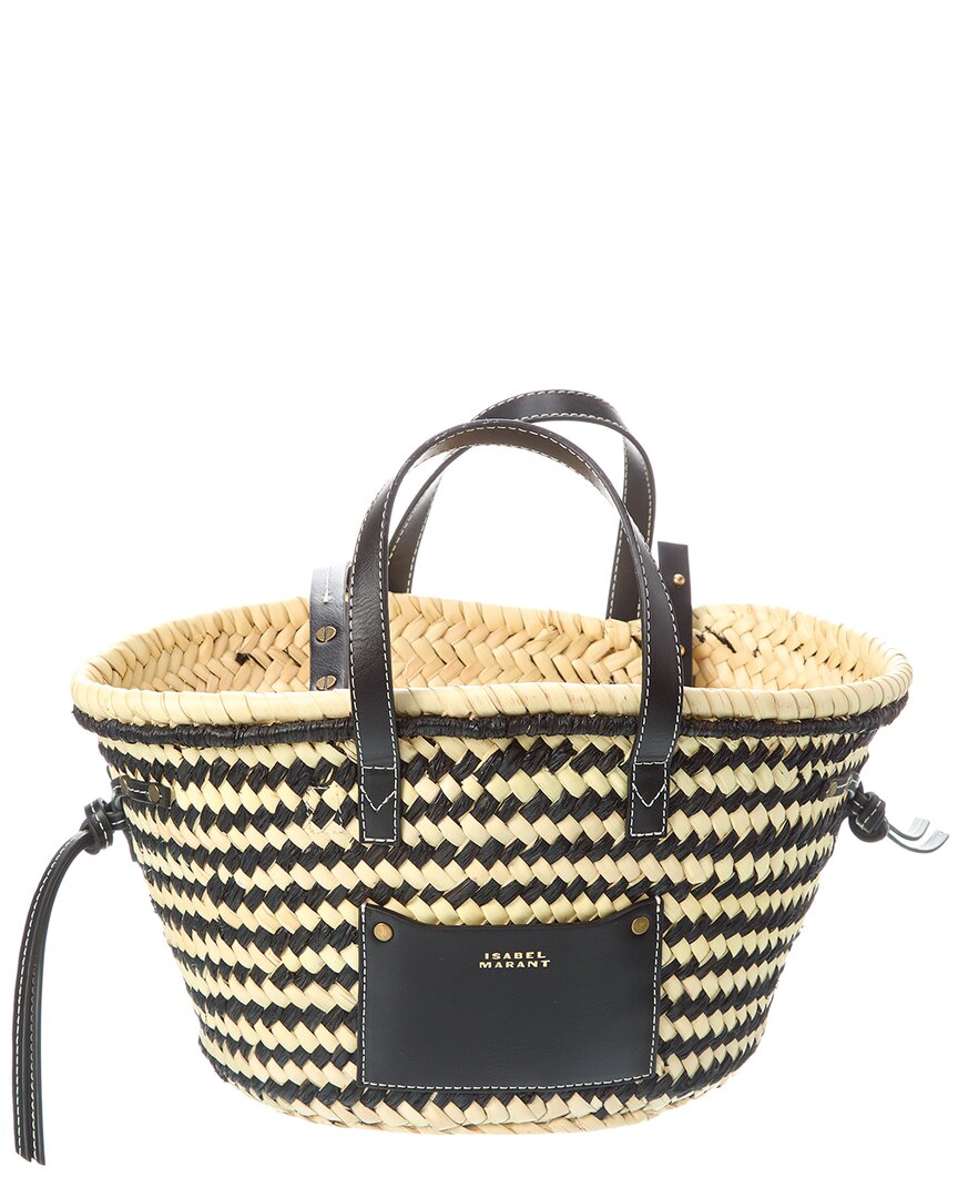 Isabel Marant Cadix Mini Straw & Leather Tote In Blue