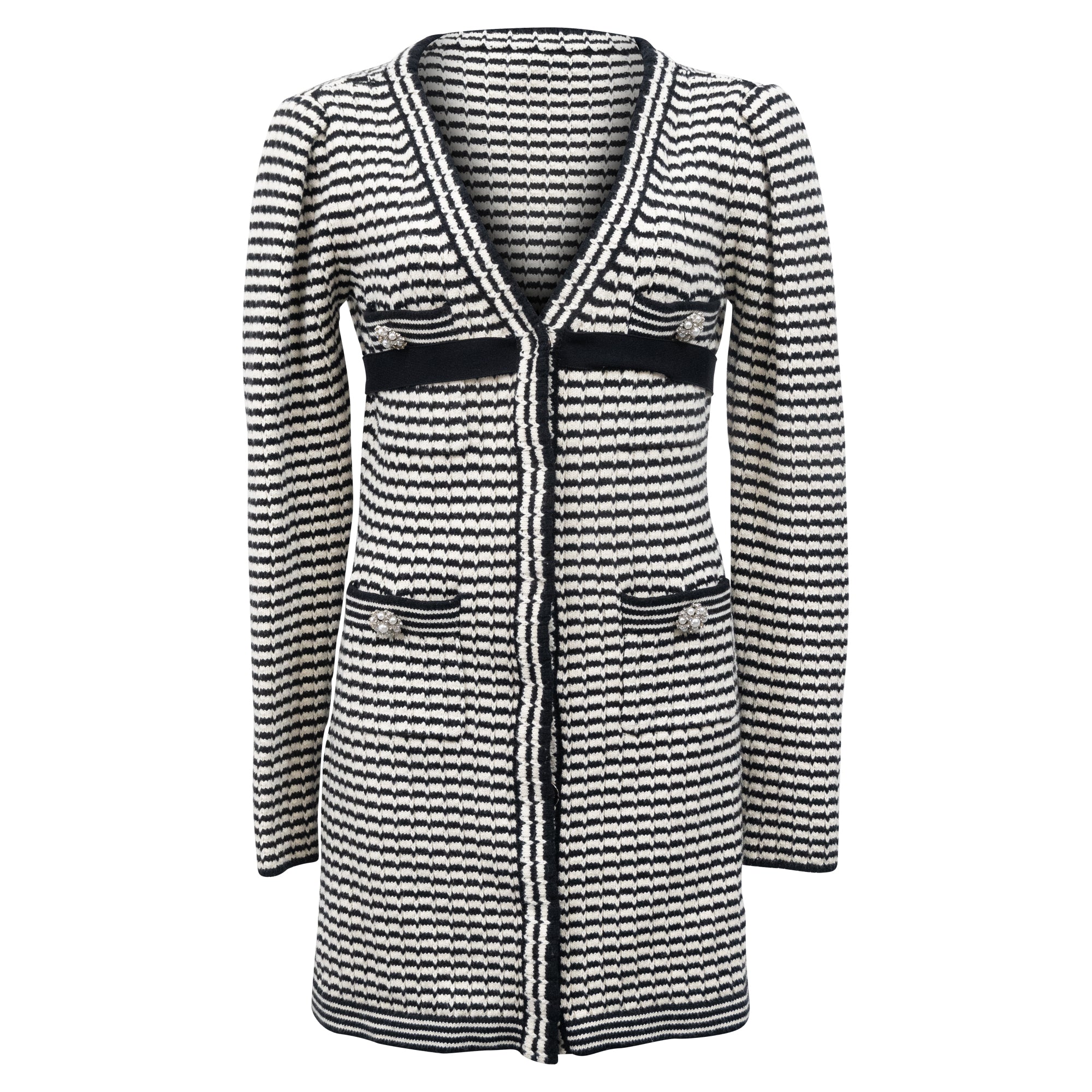 Self-portrait Monochrome Stripe Knit Mini Dress In Black Cotton