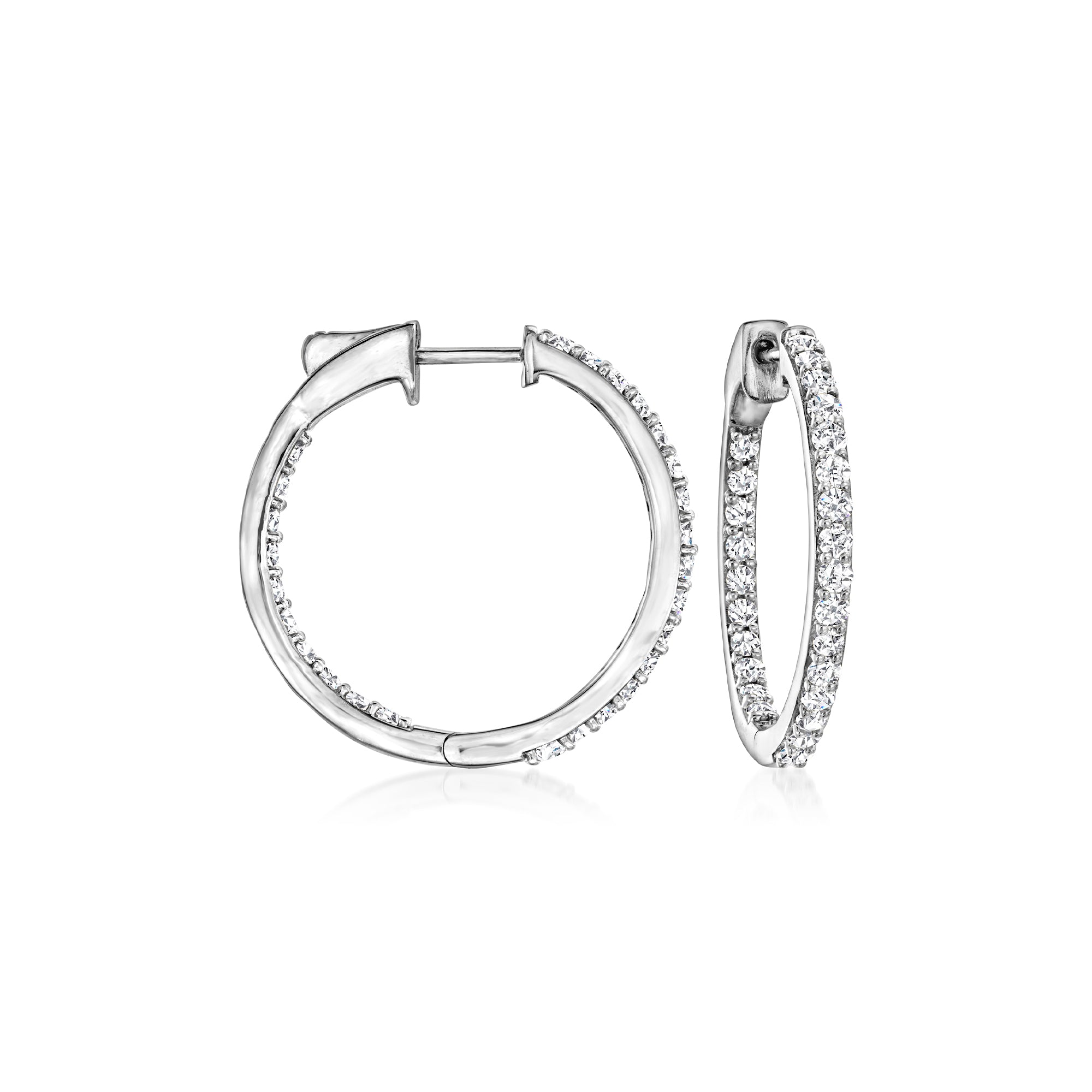 Ross-simons Diamond Inside-outside Hoop Earrings In Sterling Silver In Metallic