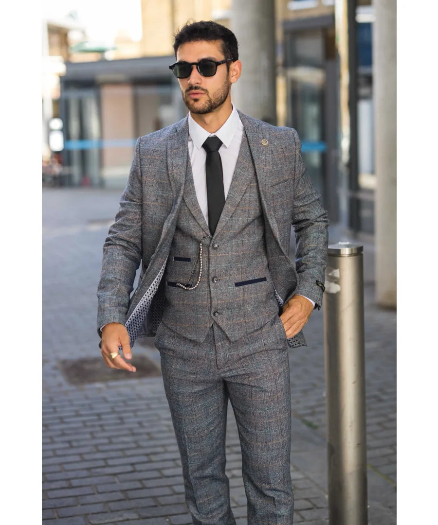 3 Piece Suit Wool Tweed Herringbone Check 1920s Gatsby Formal Dress Suits