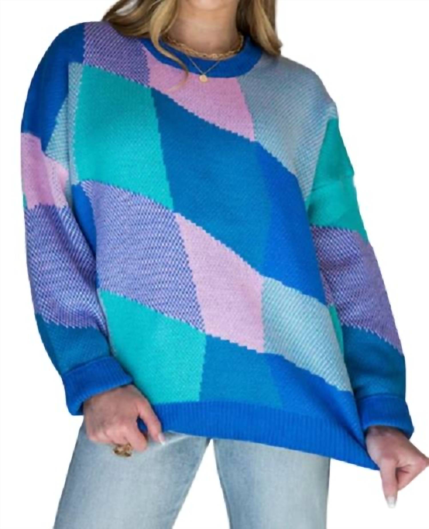 Le Lis Retro Plaid Sweater In Blue