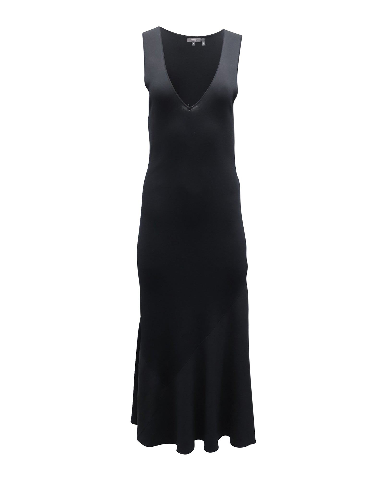 image of Theory Sleeveless V-Neck Midi Dress in Black Rayon