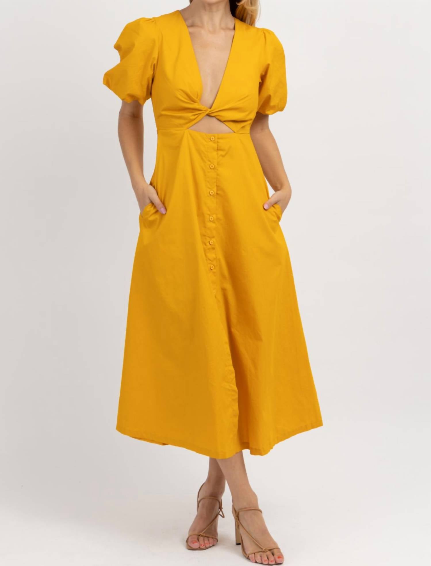 Shop Fore Golden Hour Twisted Midi Dress In Yellow