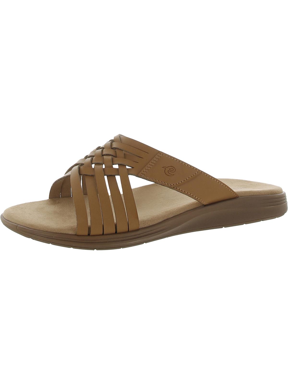 Shop Easy Spirit Seeley Womens Faux Leather Woven Slide Sandals In Brown