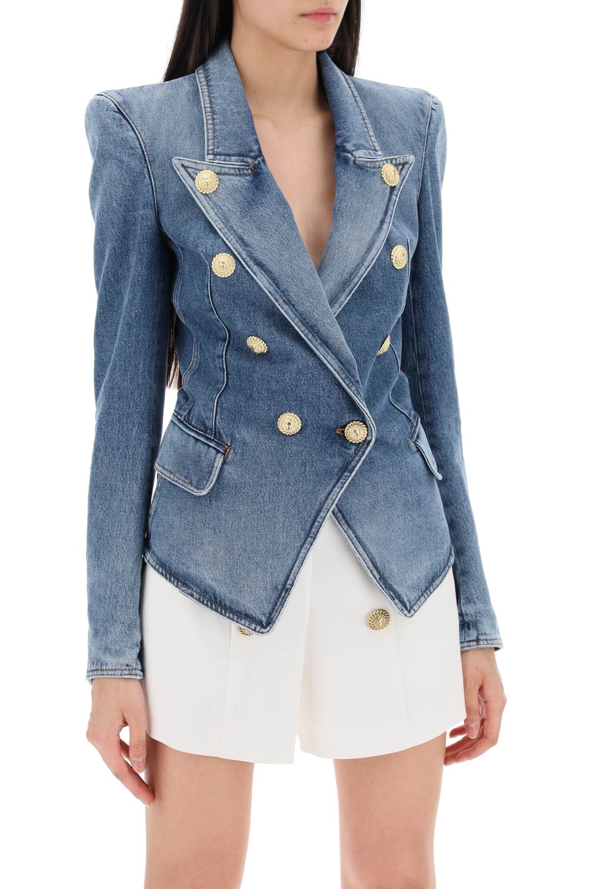 Balmain Denim Jacket With Eight Buttons In Blue