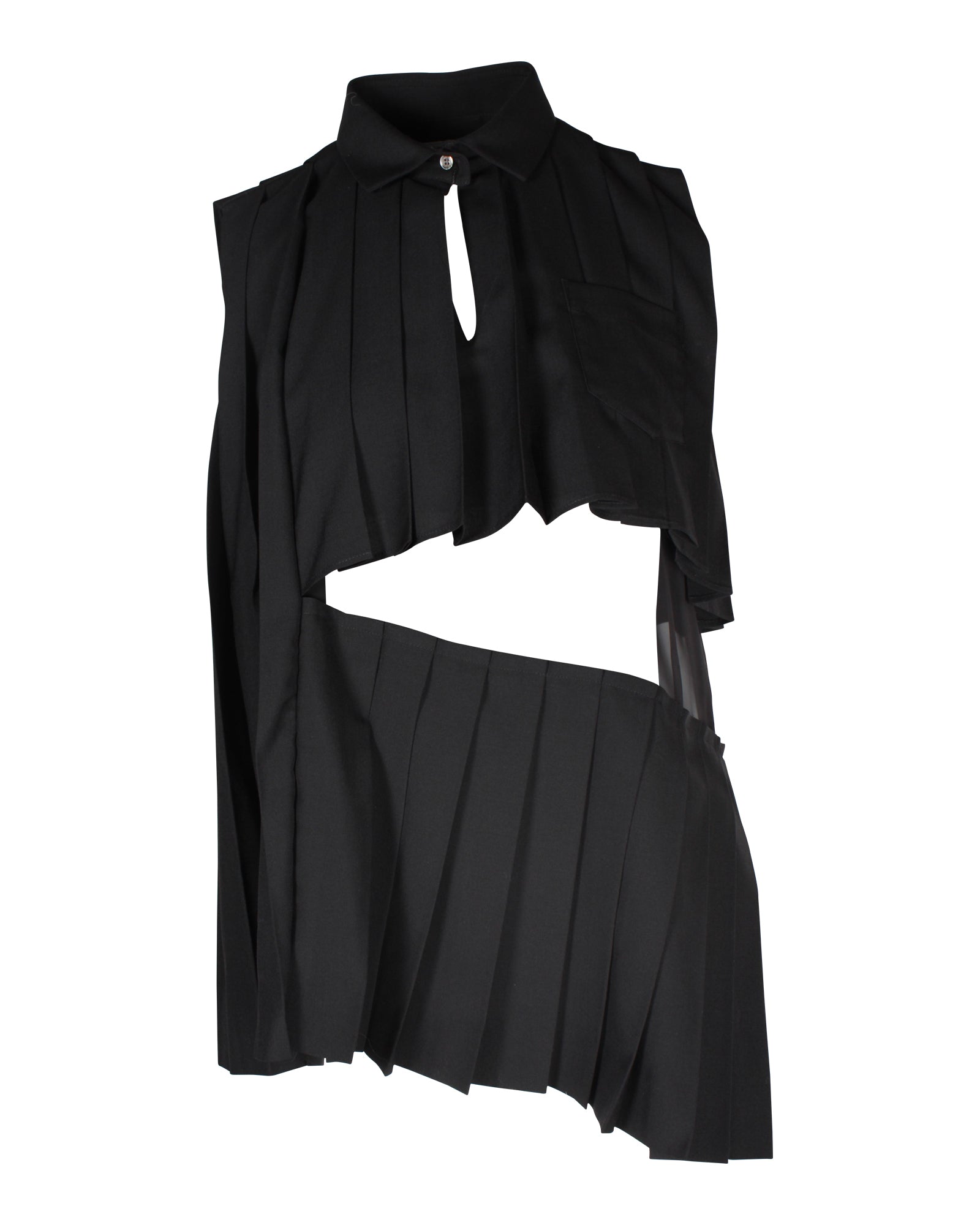 image of Sacai Asymmetric Pleated Sleeveless Top in Black Polyester