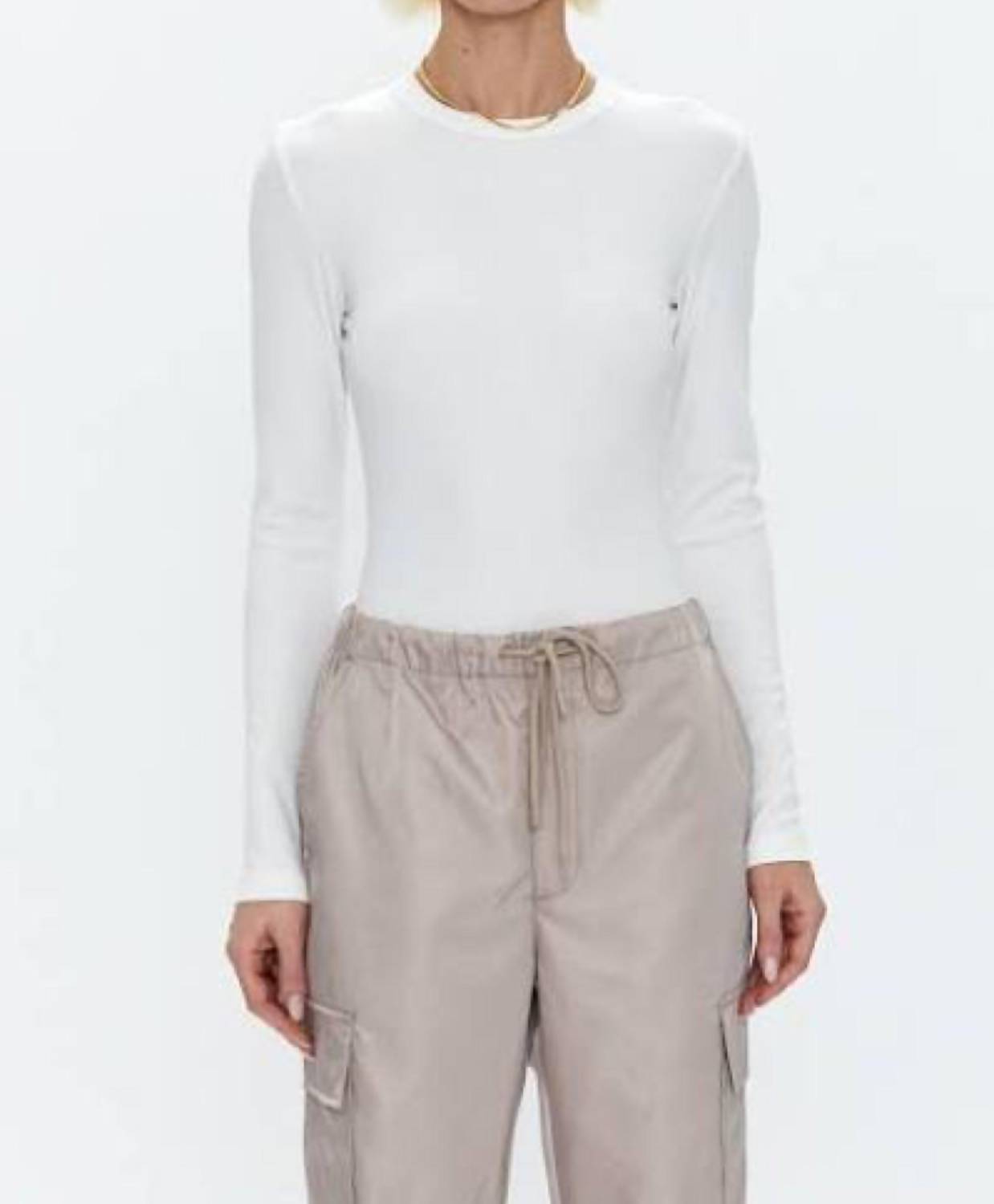 Shop Pistola Bailey Long Sleeve Rib Knit Bodysuit In Le Blanc In White
