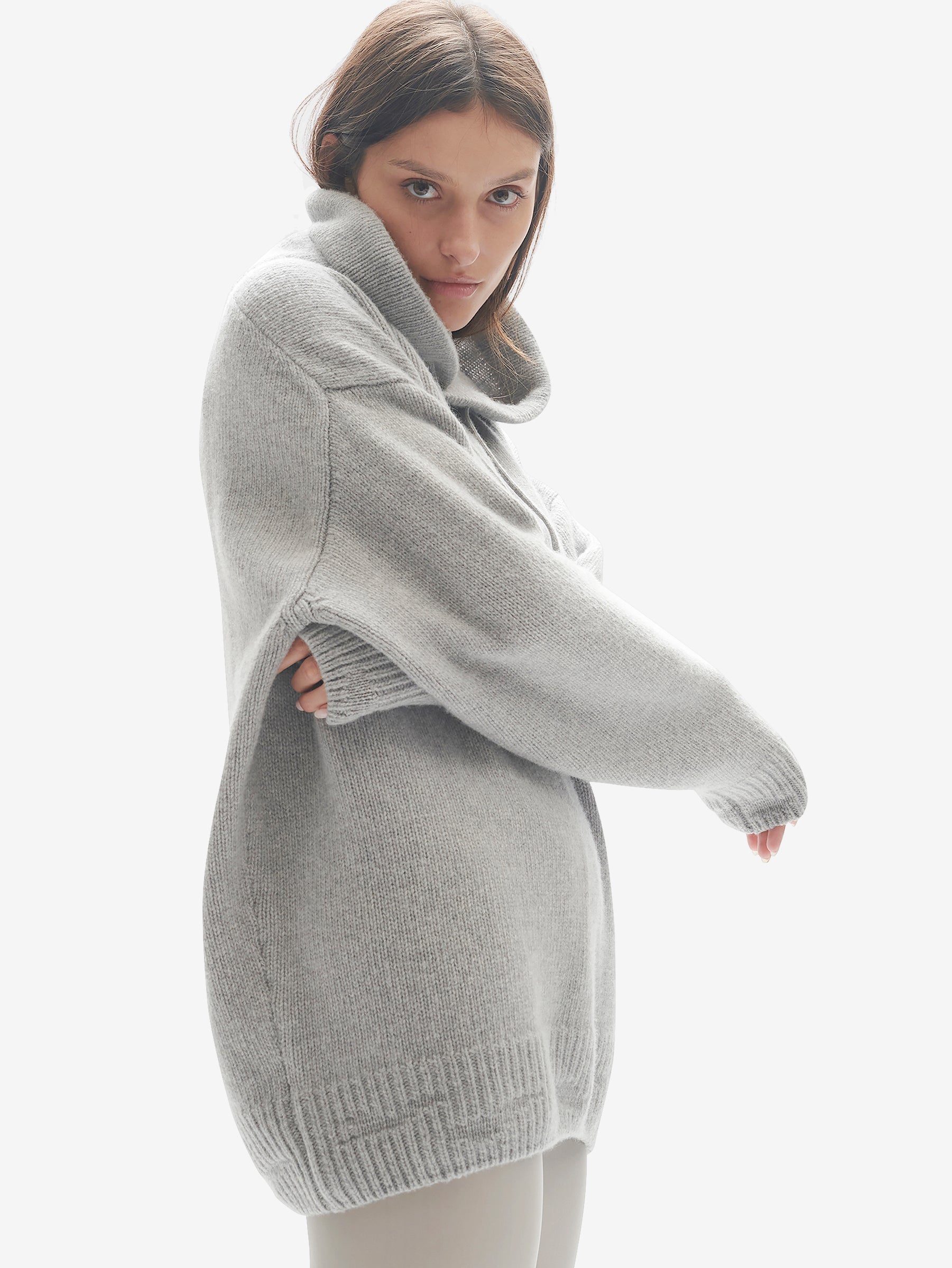 Shop Fw23 W Wool Knit Hoodie - Heather Gray In Grey