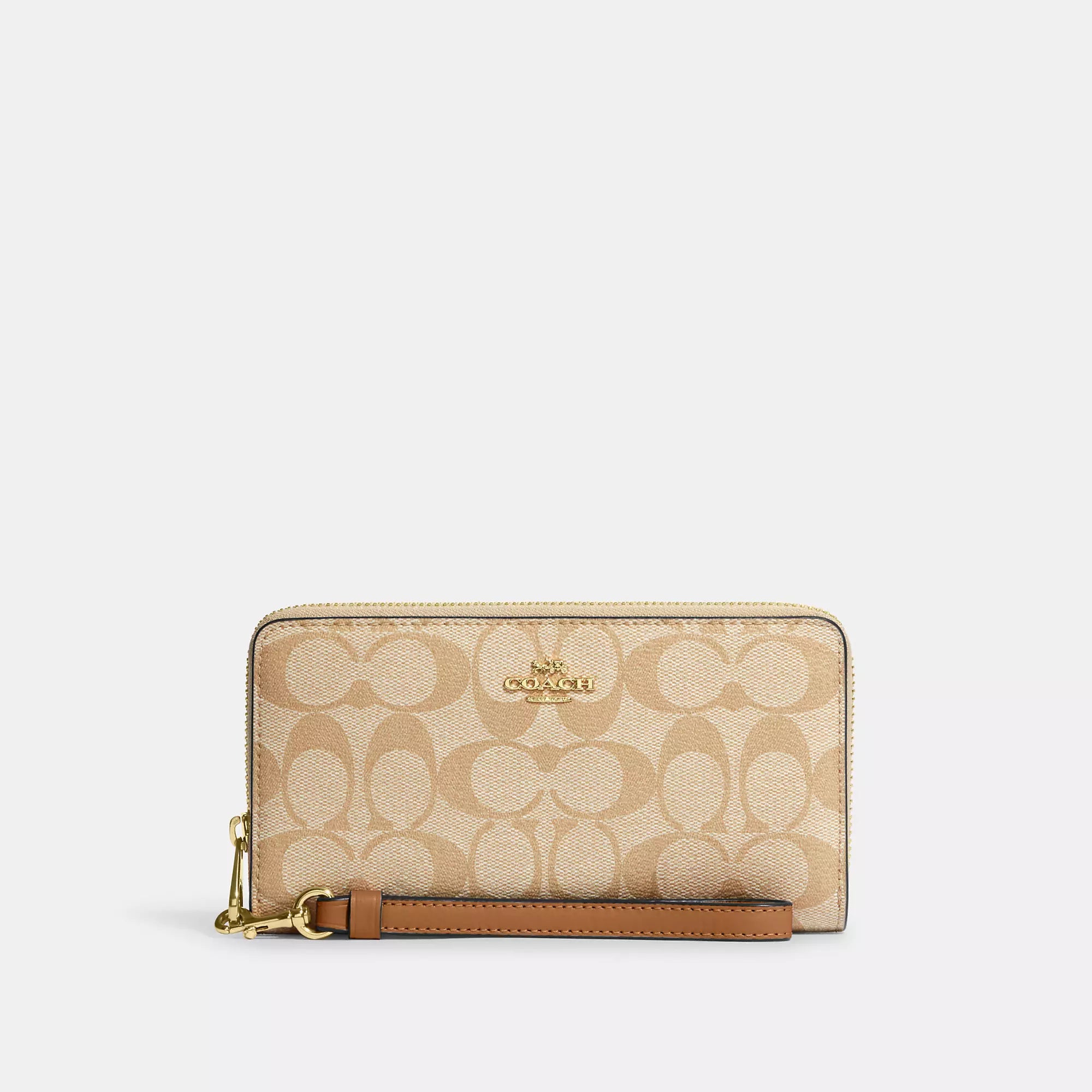 Coach Outlet Long Zip Around Wallet In Signature Canvas In Brown