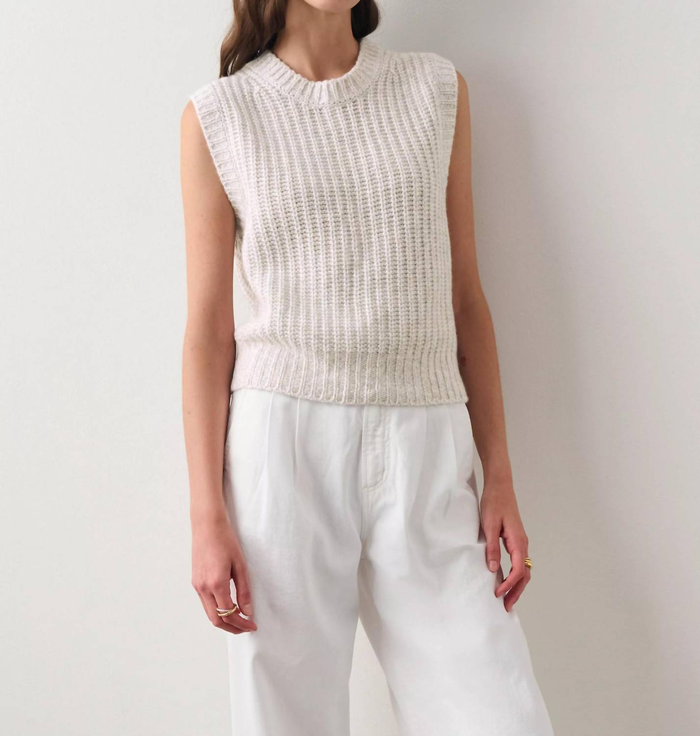 Shop White + Warren Air Plush Ribbed Vest Sweater In White Marl
