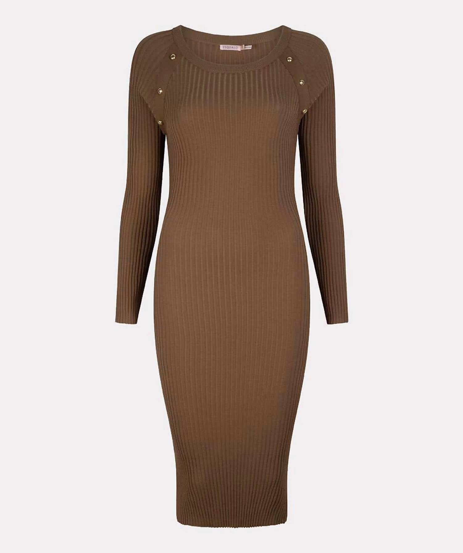 Shop Esqualo Ribbed Maxi Dress In Army In Brown