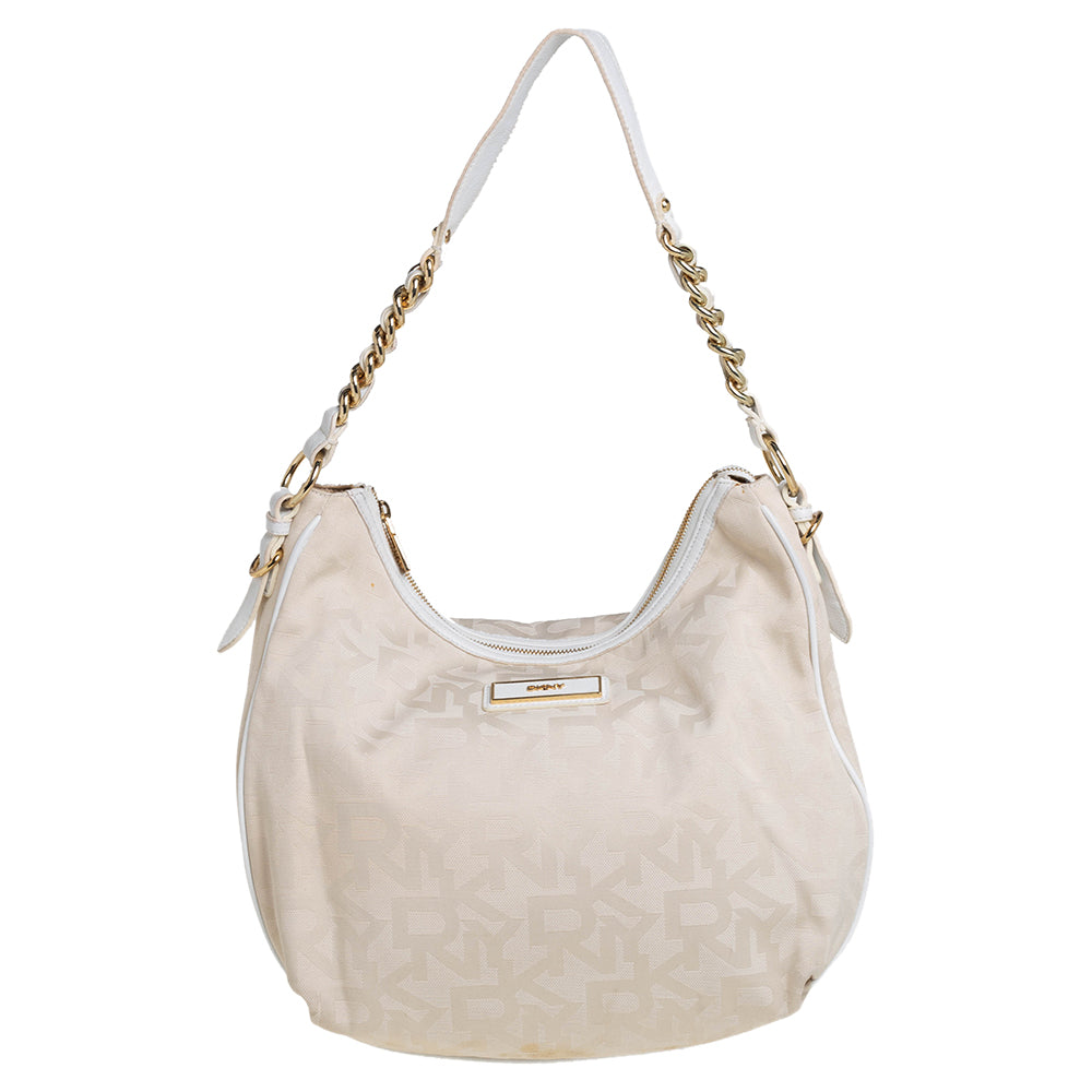 Shop Dkny Signature Canvas Hobo In White