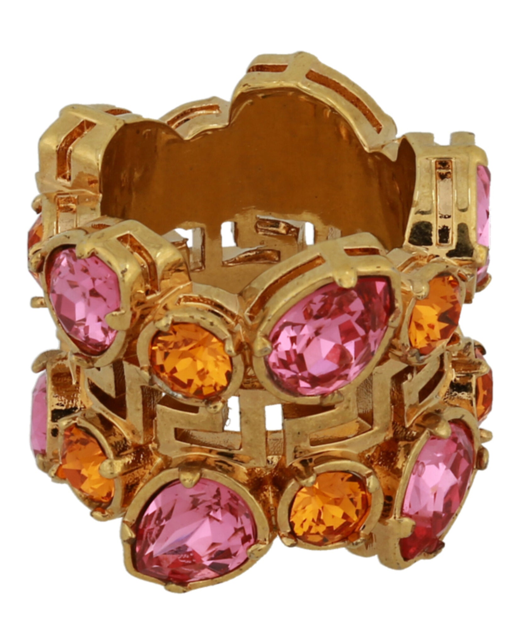 Shop Versace La Greca Crystal Ring In Multi