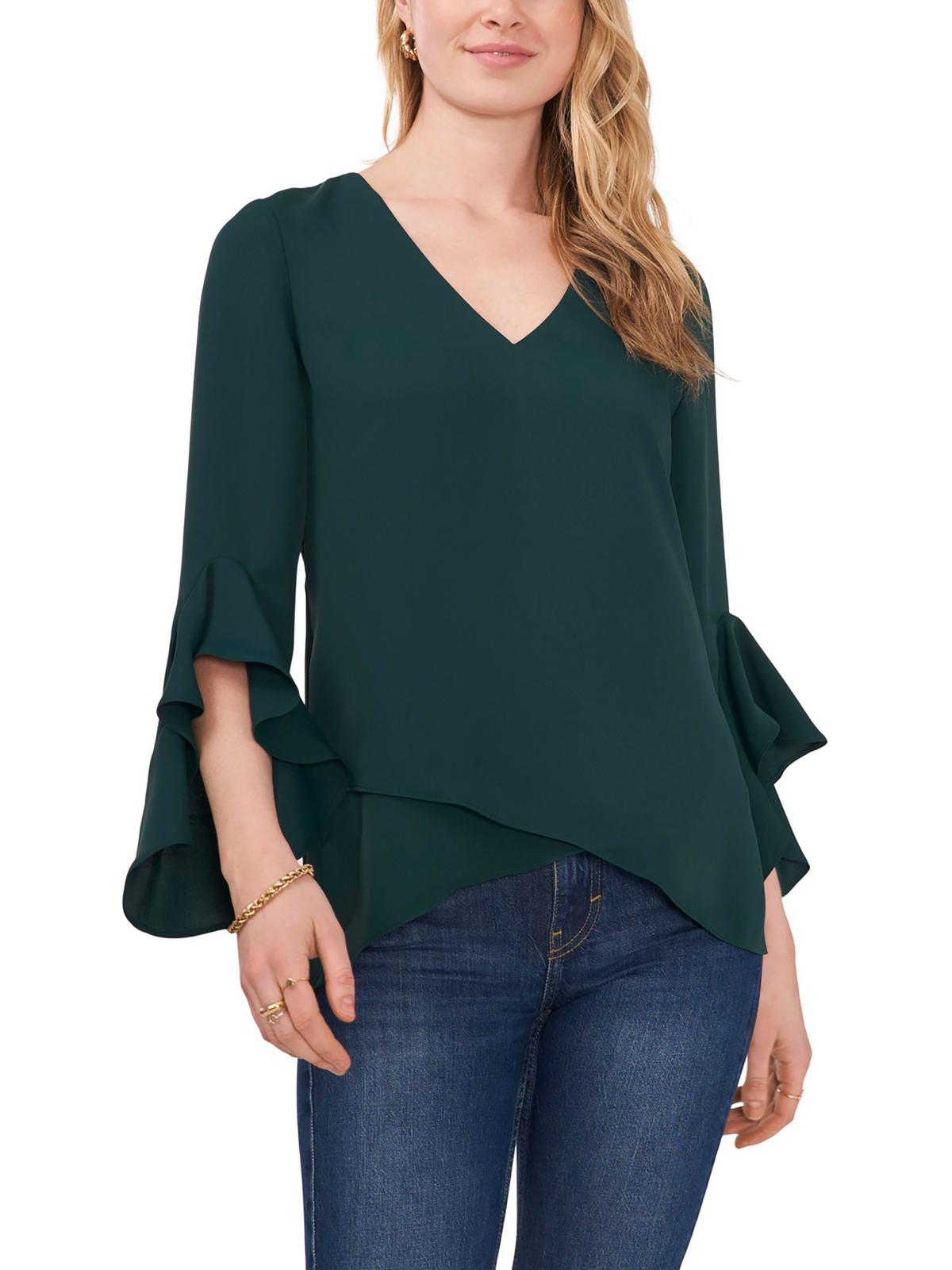 Vince Camuto Womens Chiffon V-neck Blouse In Green