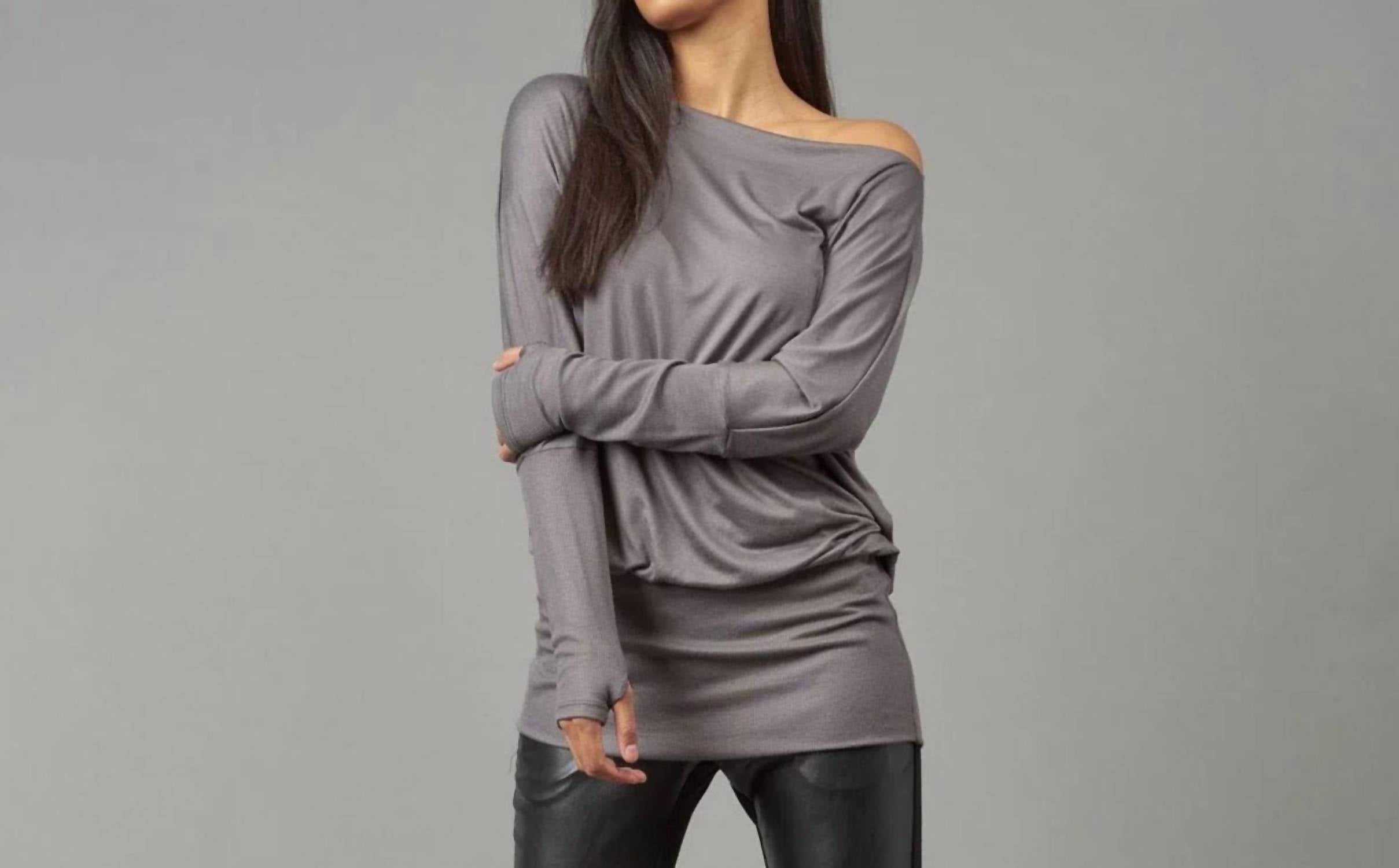 Shop Lola And Sophie Banded Bottom Tunic In Steel In Grey