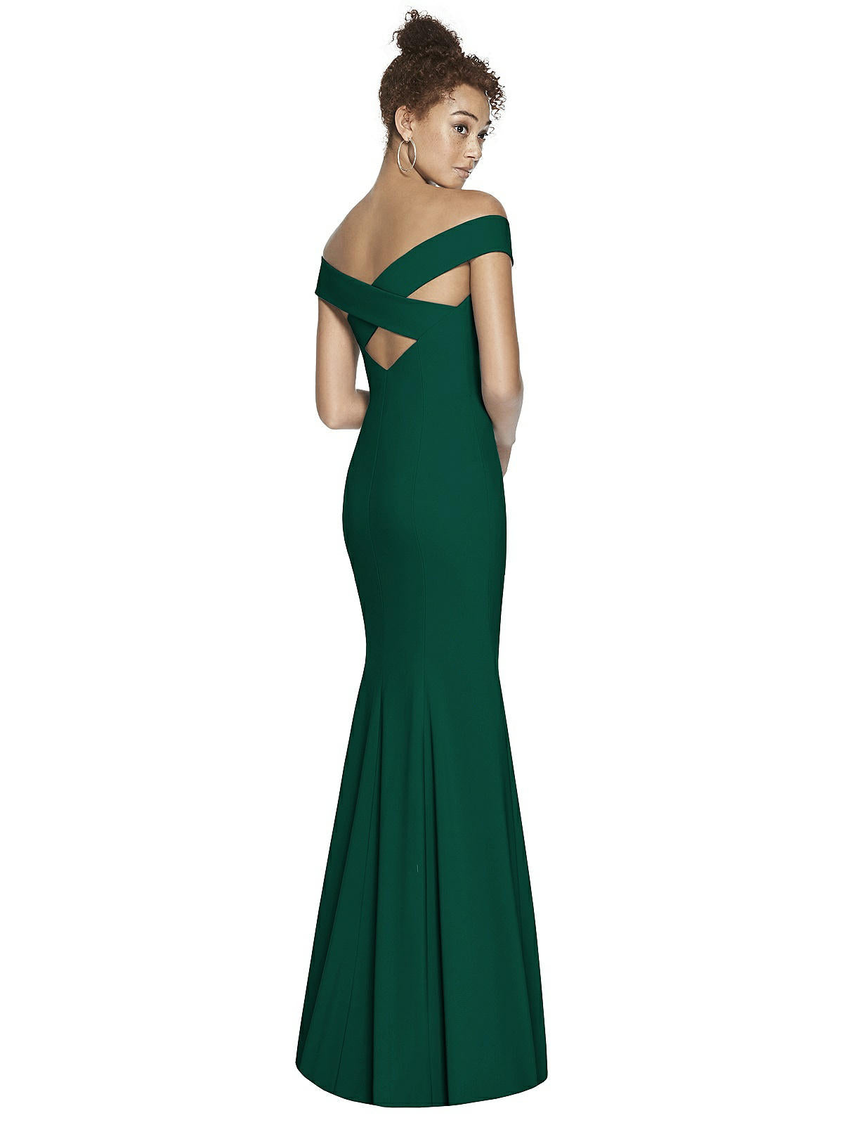 Shop Dessy Collection Off-the-shoulder Criss Cross Back Trumpet Gown In Green