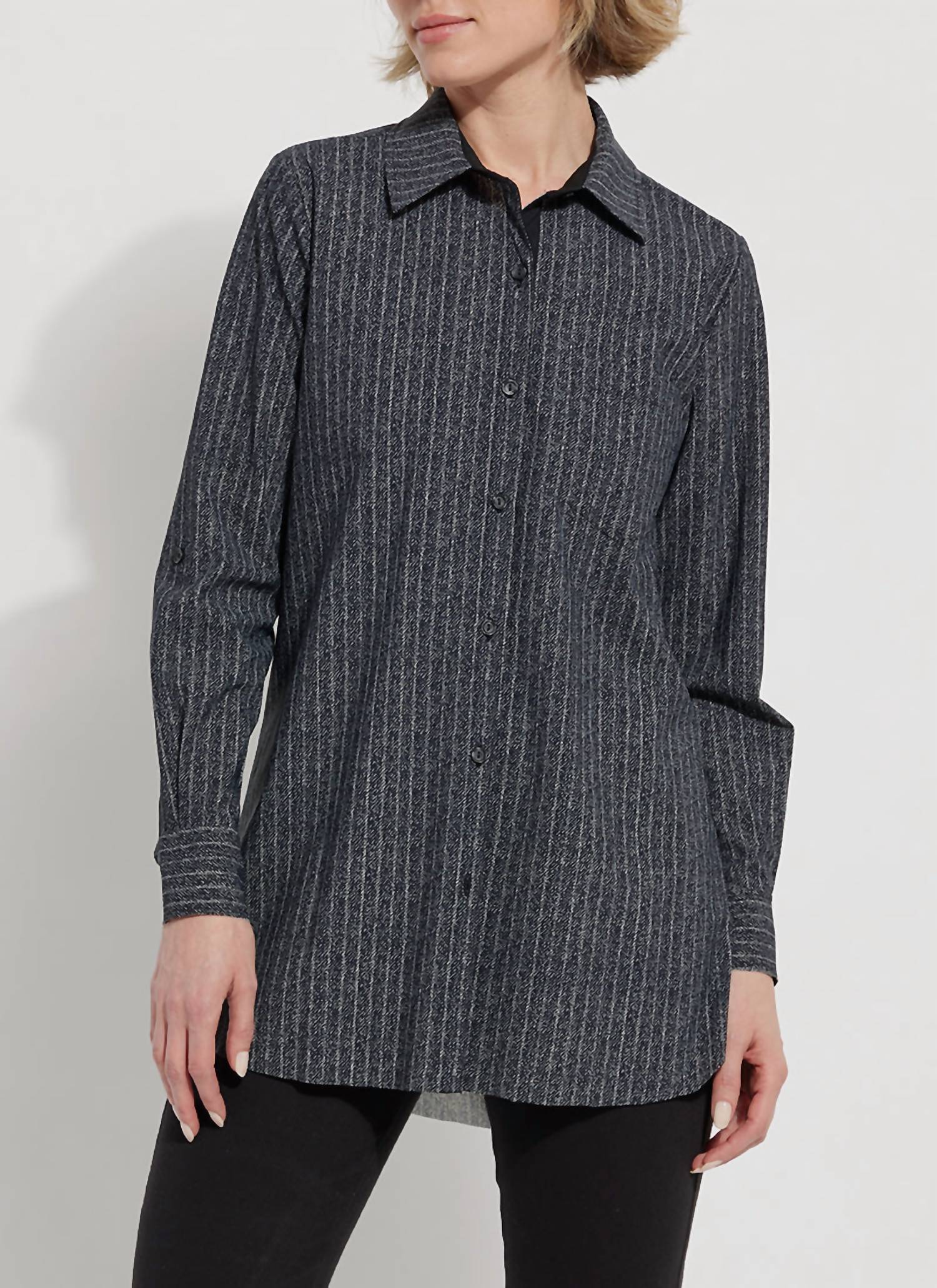 Shop Lyssé Fashion Schiffer Contrast Printed Shirt In Charcoal In Grey