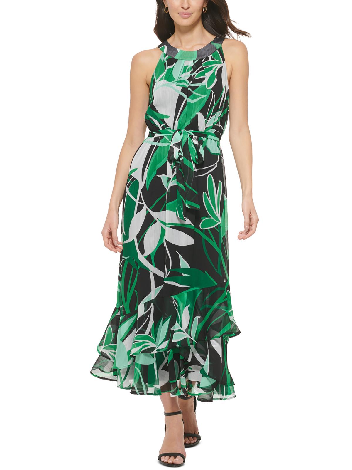 Shop Calvin Klein Womens Ruffle Maxi Halter Dress In Green