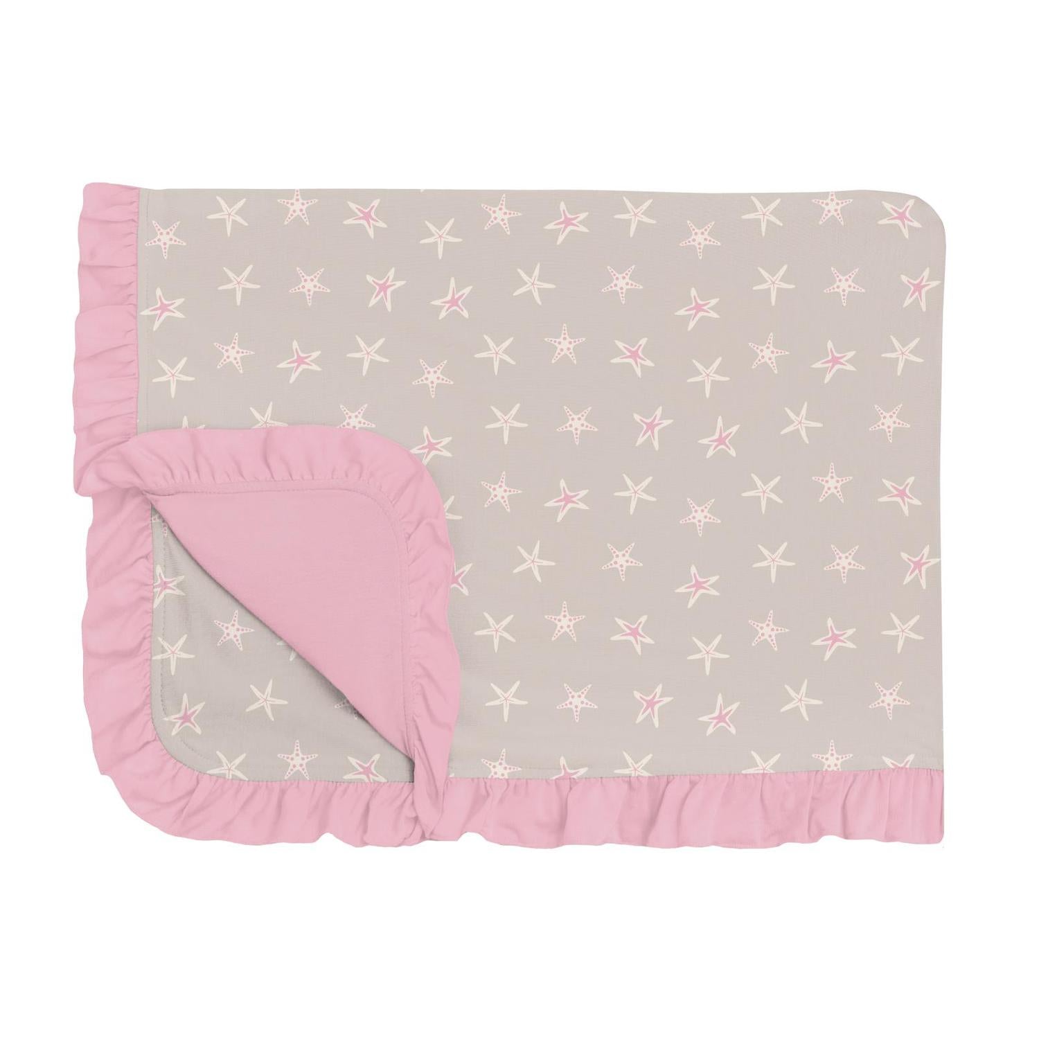 Kickee Ruffle Toddler Blanket In Latte Starfish