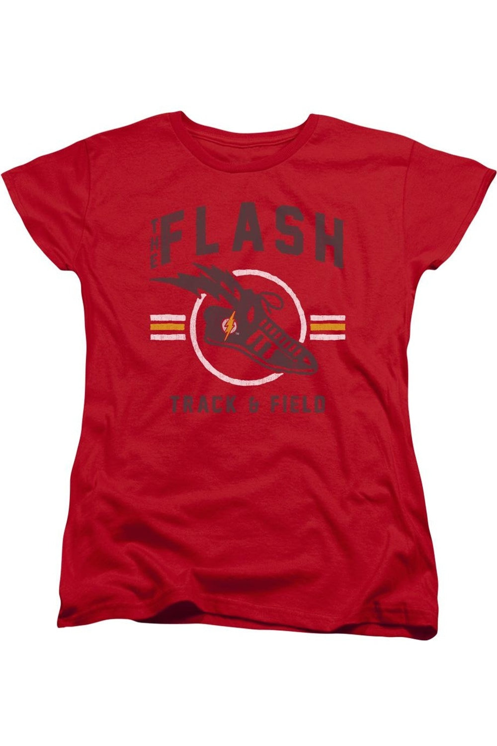 Gildan Justice League Of America Track And Field Short Sleeve Womens Tee / T-shirt In Red