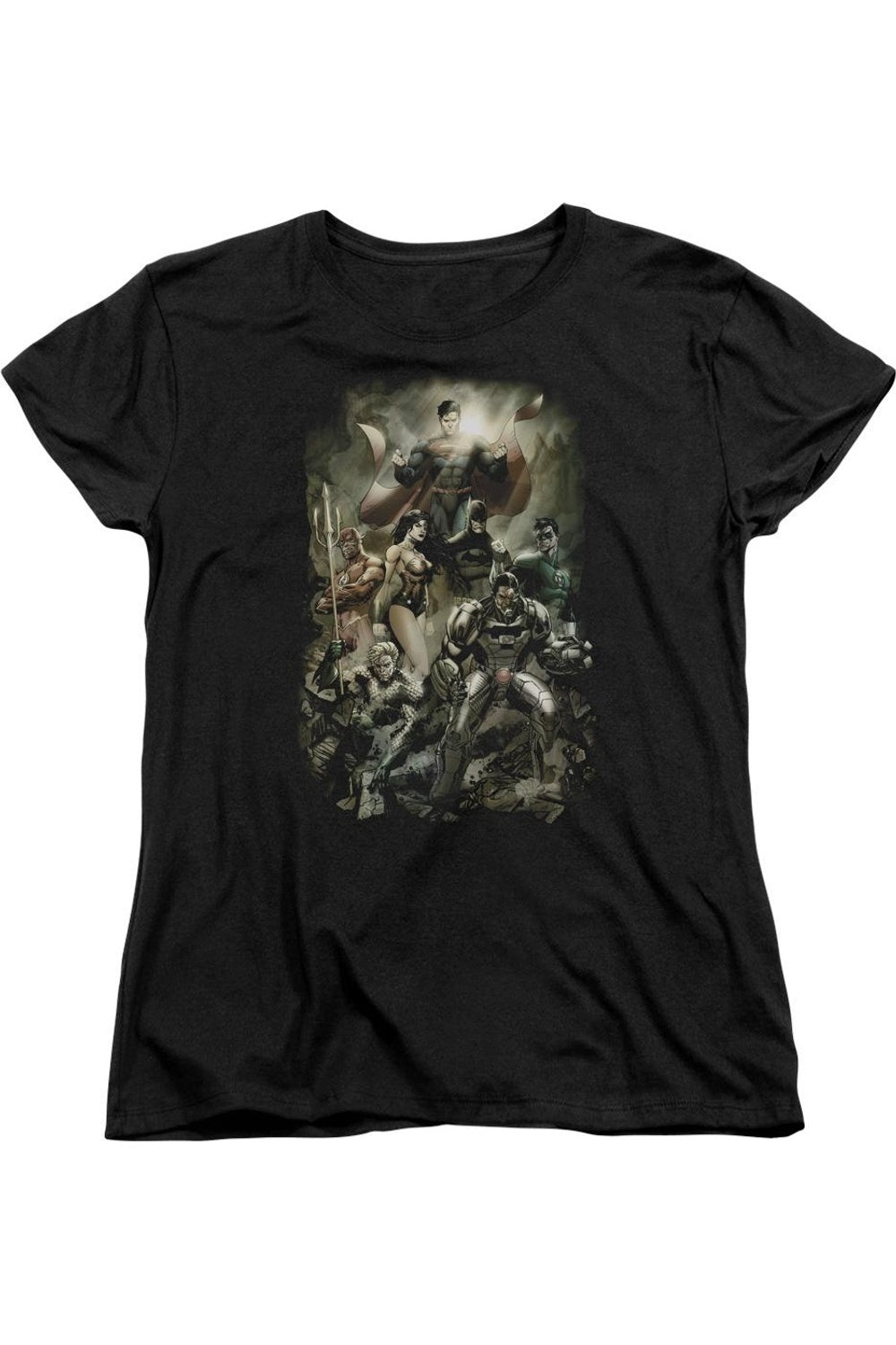 Gildan Justice League Of America Aftermath Short Sleeve Womens Tee / T-shirt In Black