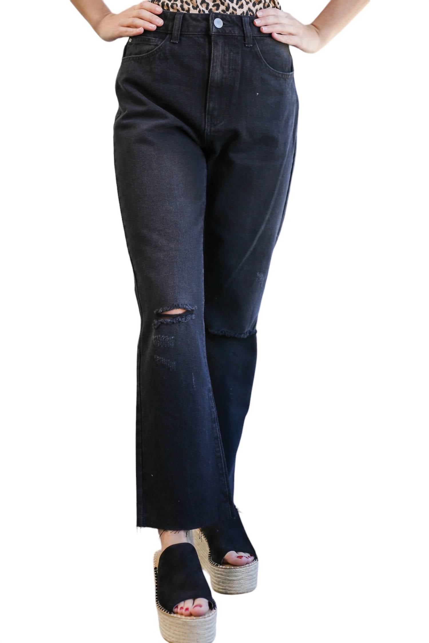 Risen Marlo High Waist Ankle Jeans In Black