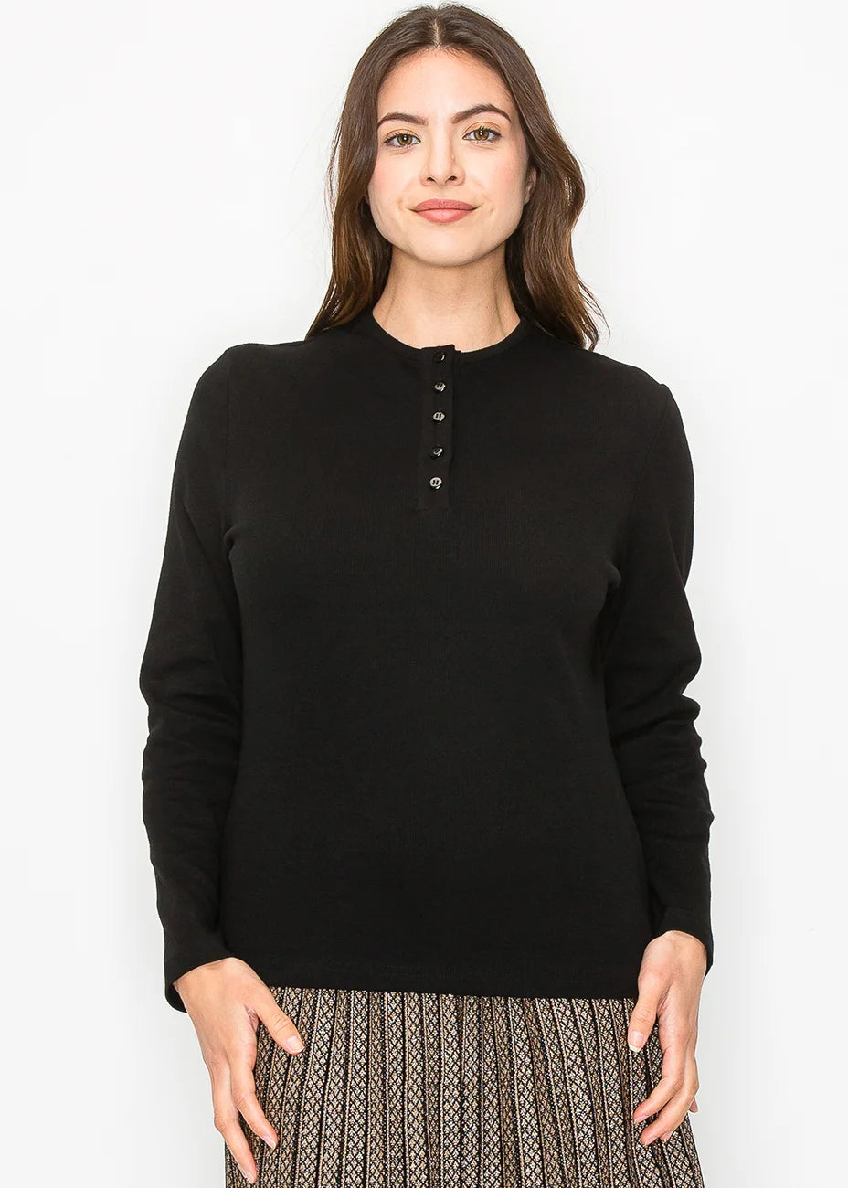 Yal New York Classic Black Henley Top In Black