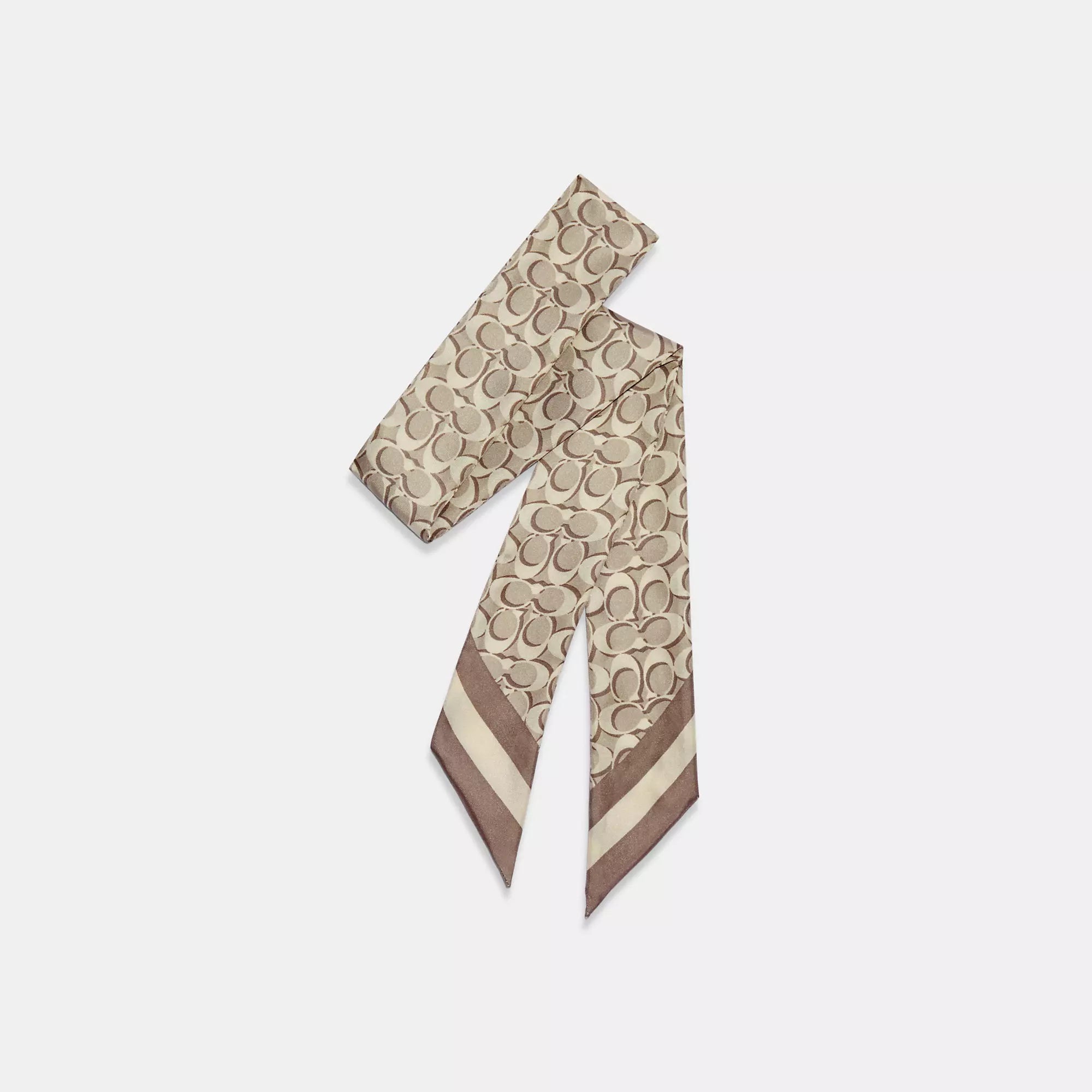Coach Outlet Signature Print Silk Skinny Scarf In Sand