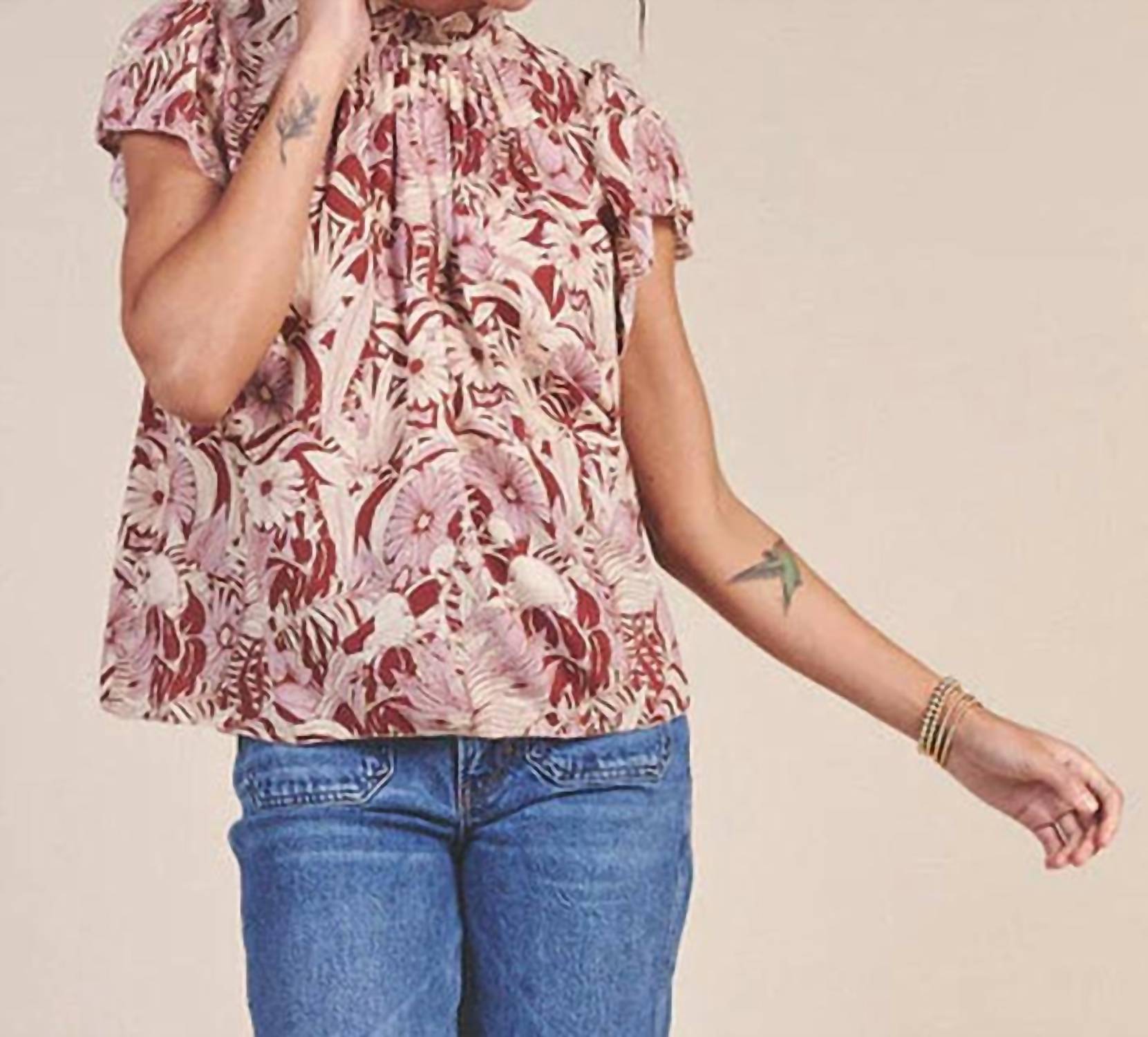 Shop Trovata Carla Highneck Blouse In Canela Palm In Pink