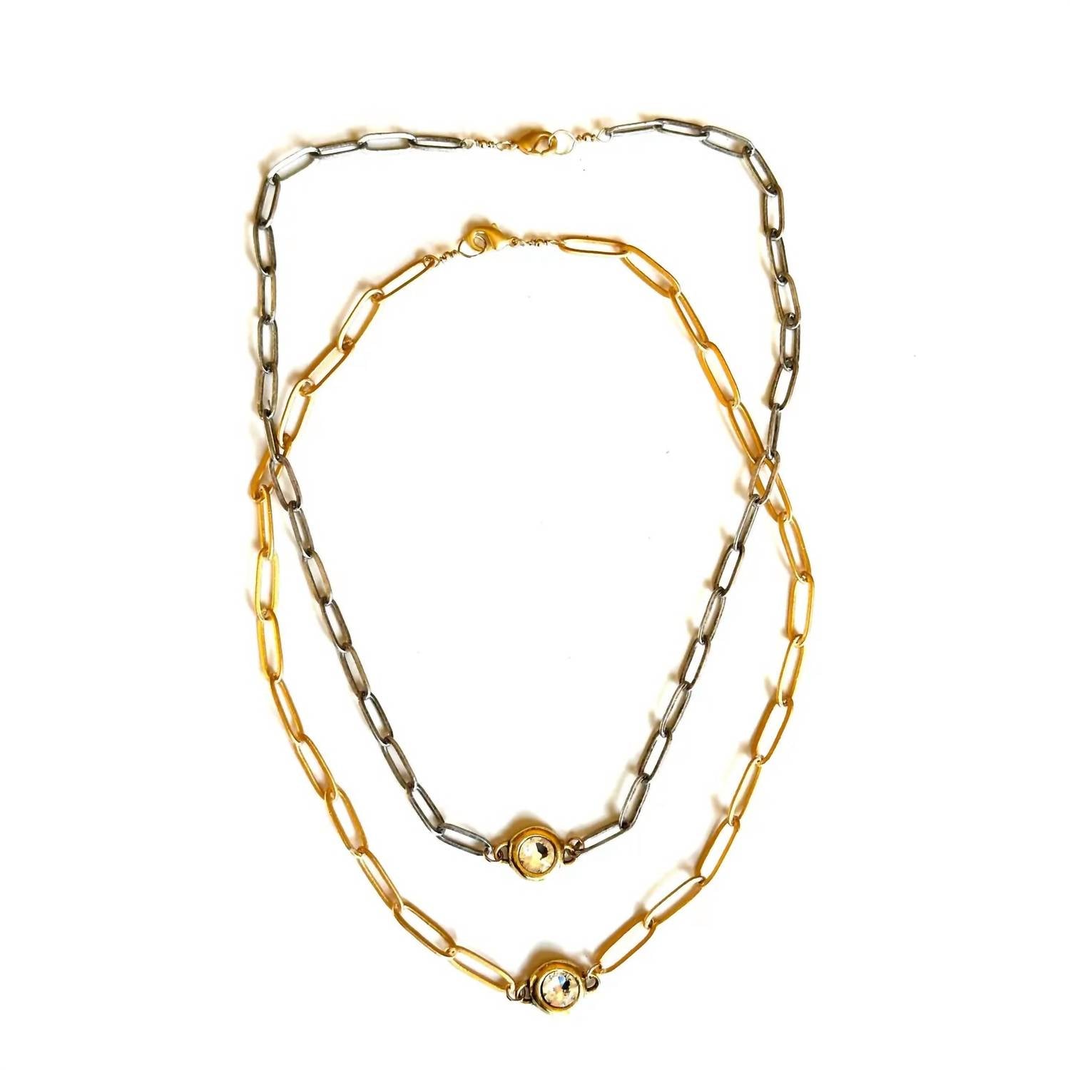 Cv Designs Women's Dainty Crystal Link Necklaces In Silver In Silver