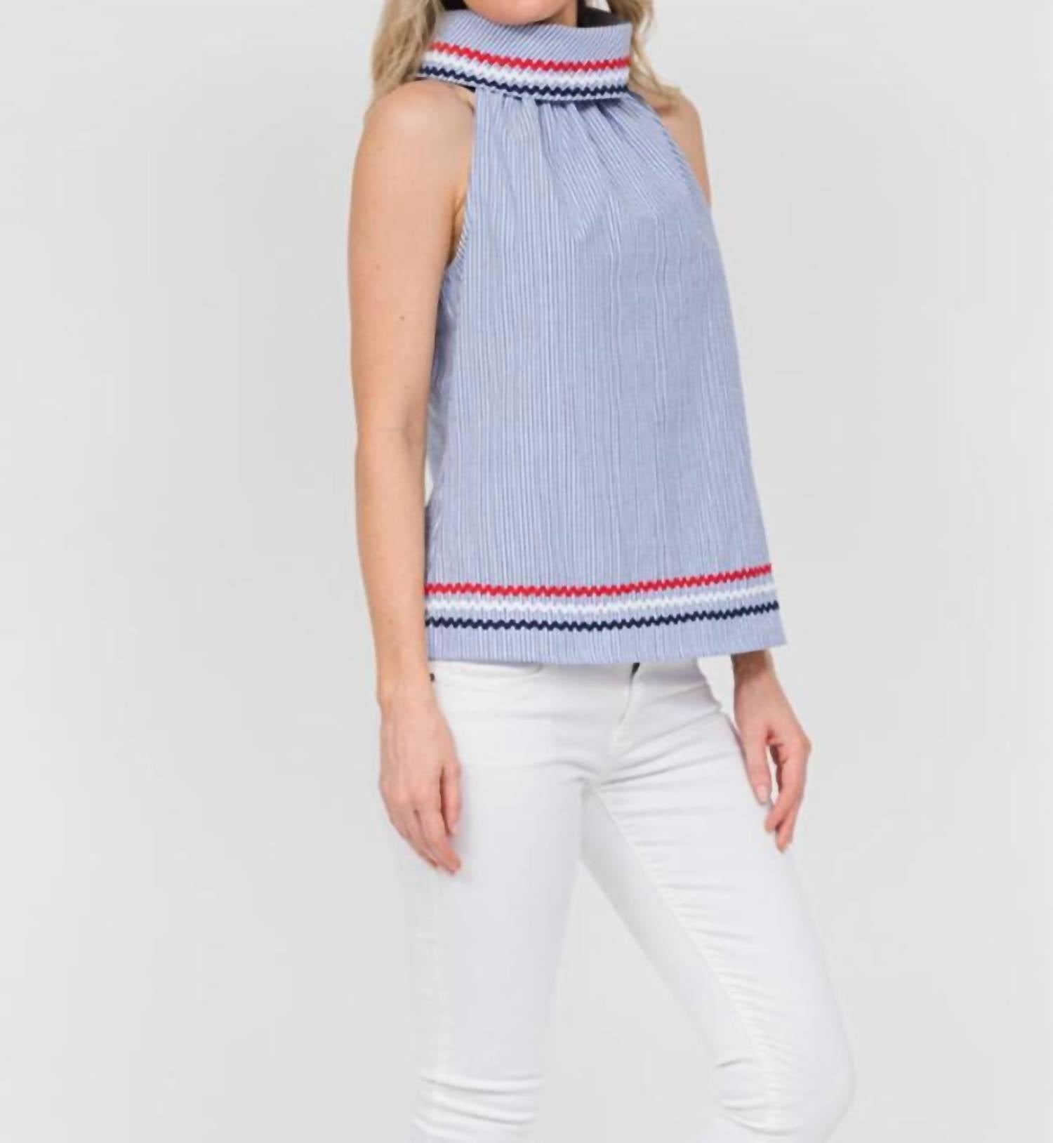 Shop Sail To Sable Cowl Neck Top In Navy/white Stripe In Blue