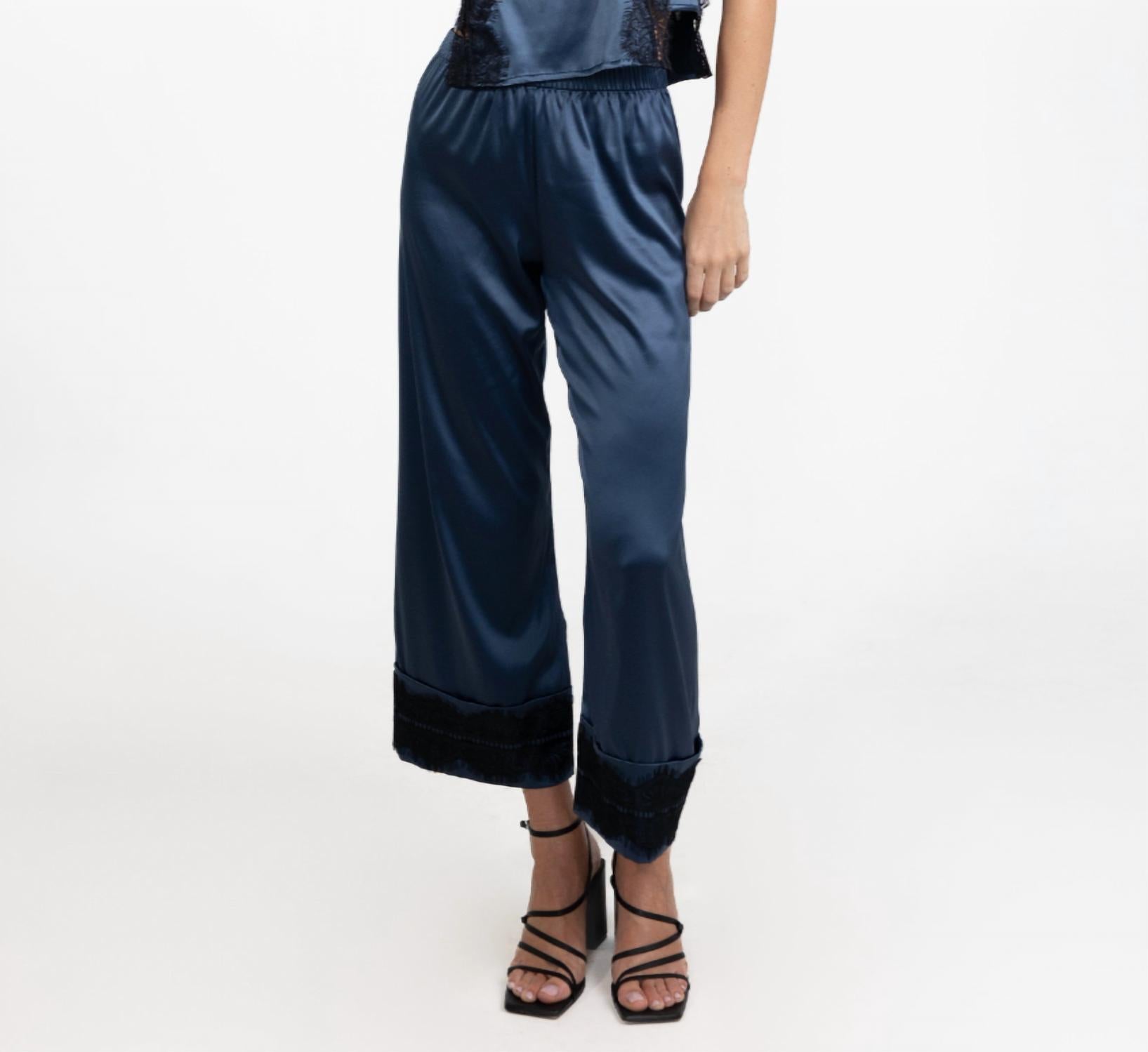Shop Entos Luxury Satin Pants Honore In Navy Blue