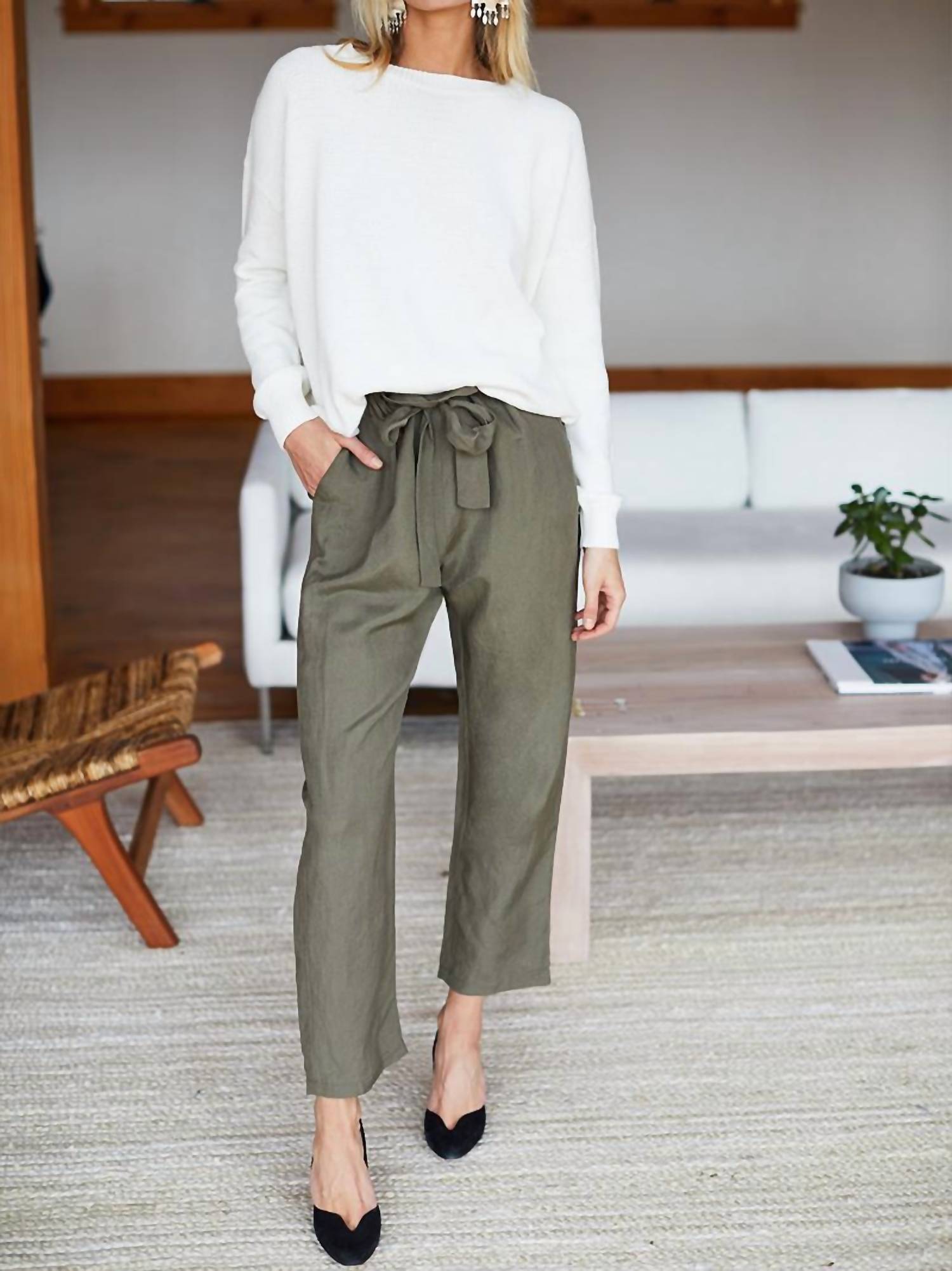 Shop Emerson Fry Paris Pant In Army Linen In Green