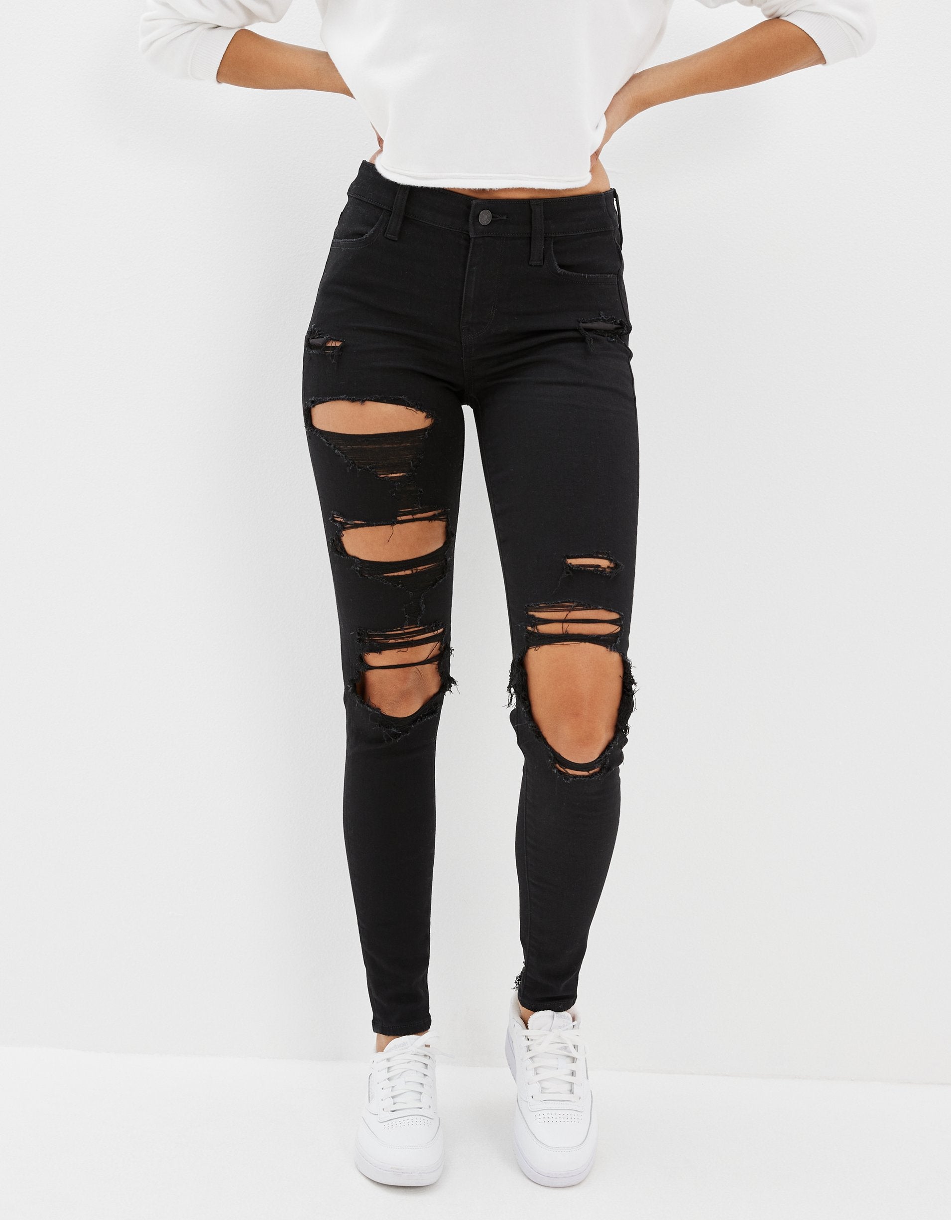 American Eagle Outfitters Ae Dream Ripped Low-rise Jegging In Black