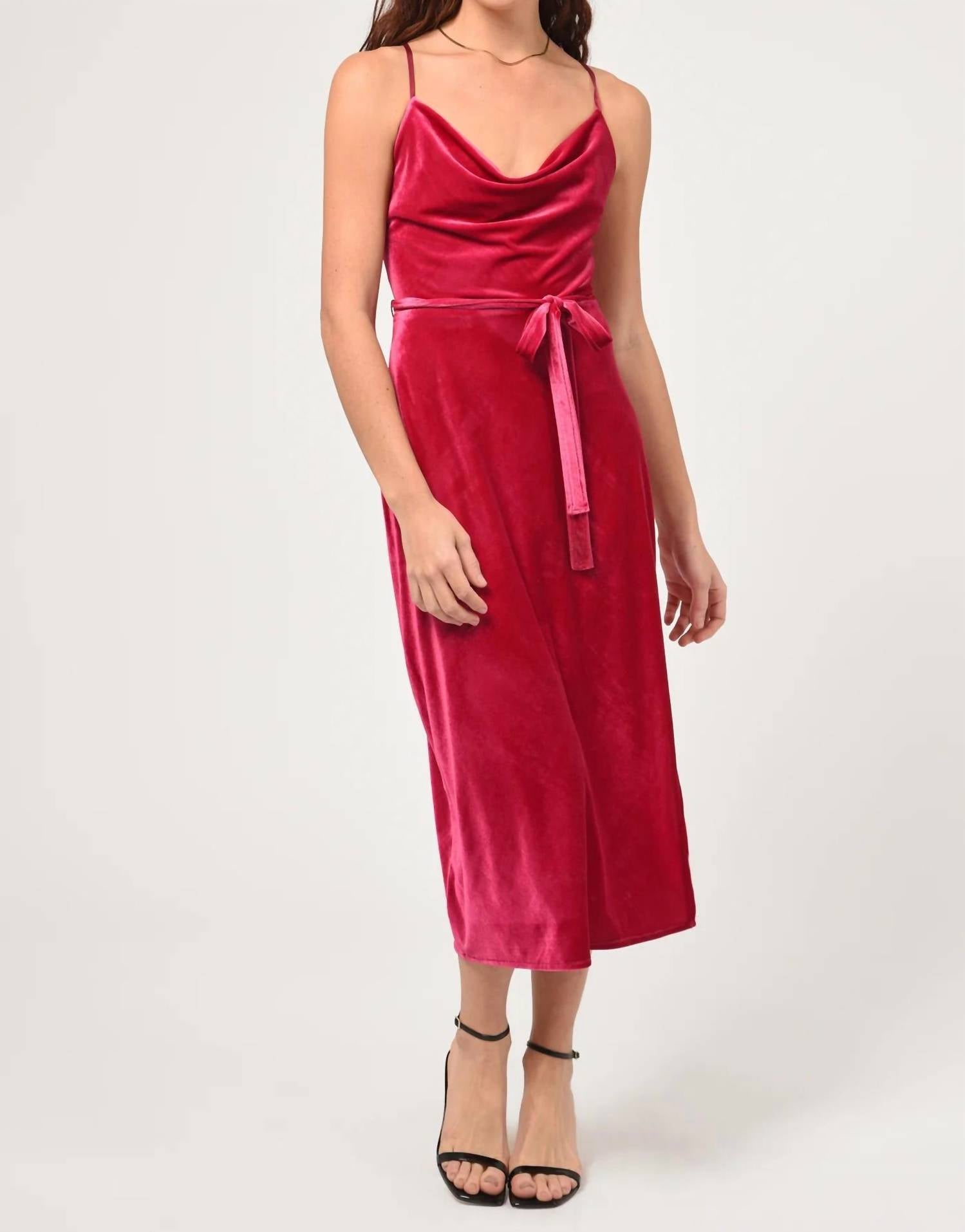 Adelyn Rae Zana Velvet Cowl Neck Slip Dress In Pink