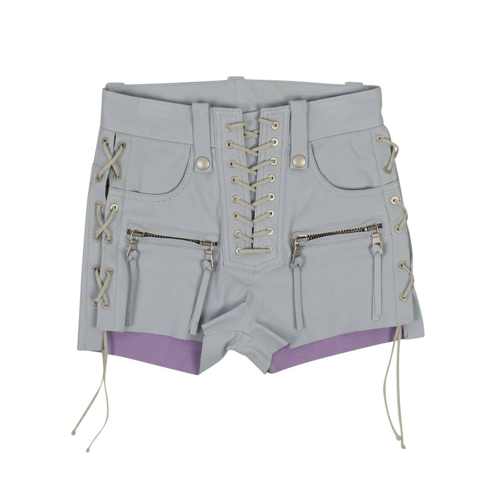 Ben Taverniti Unravel Project Light Leather Plonge Lace-up Shorts - Gray