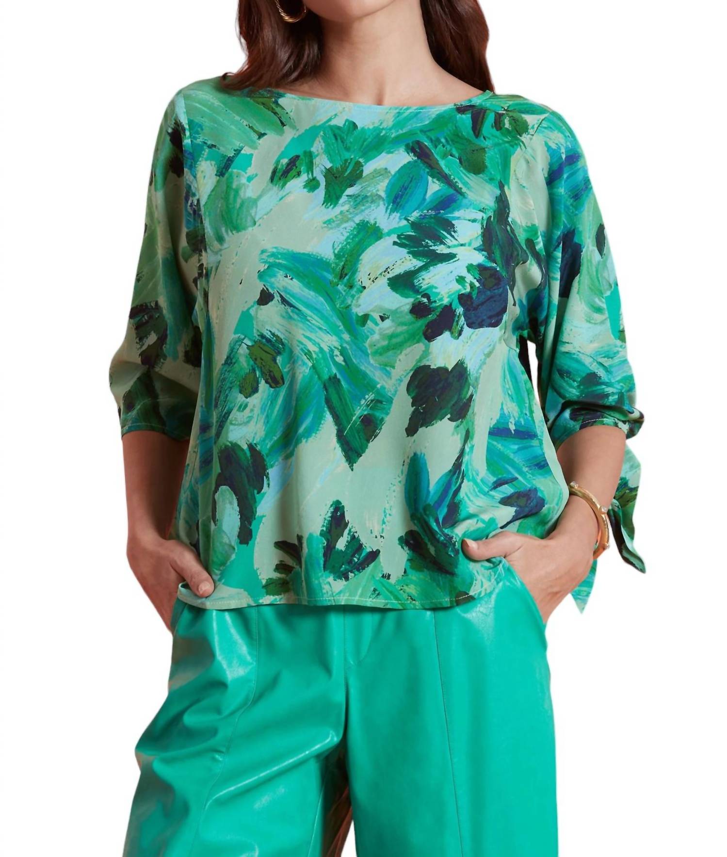 Tyler Boe Trina Silk Top In Green Wave In Multi