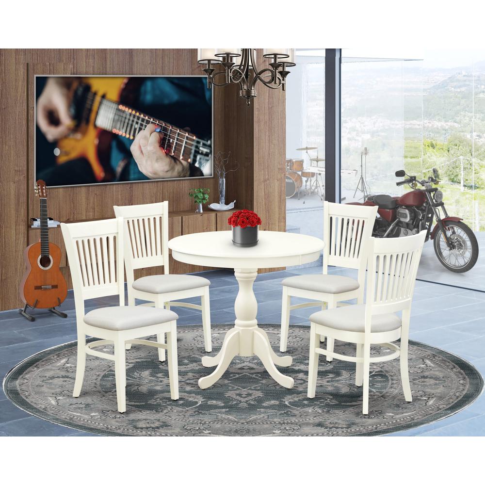 East West Furniture 5-piece Dinette Room Set- 4 Dining Room Chairs And Wooden Dining Table - Linen Fabric Seat And Slatt