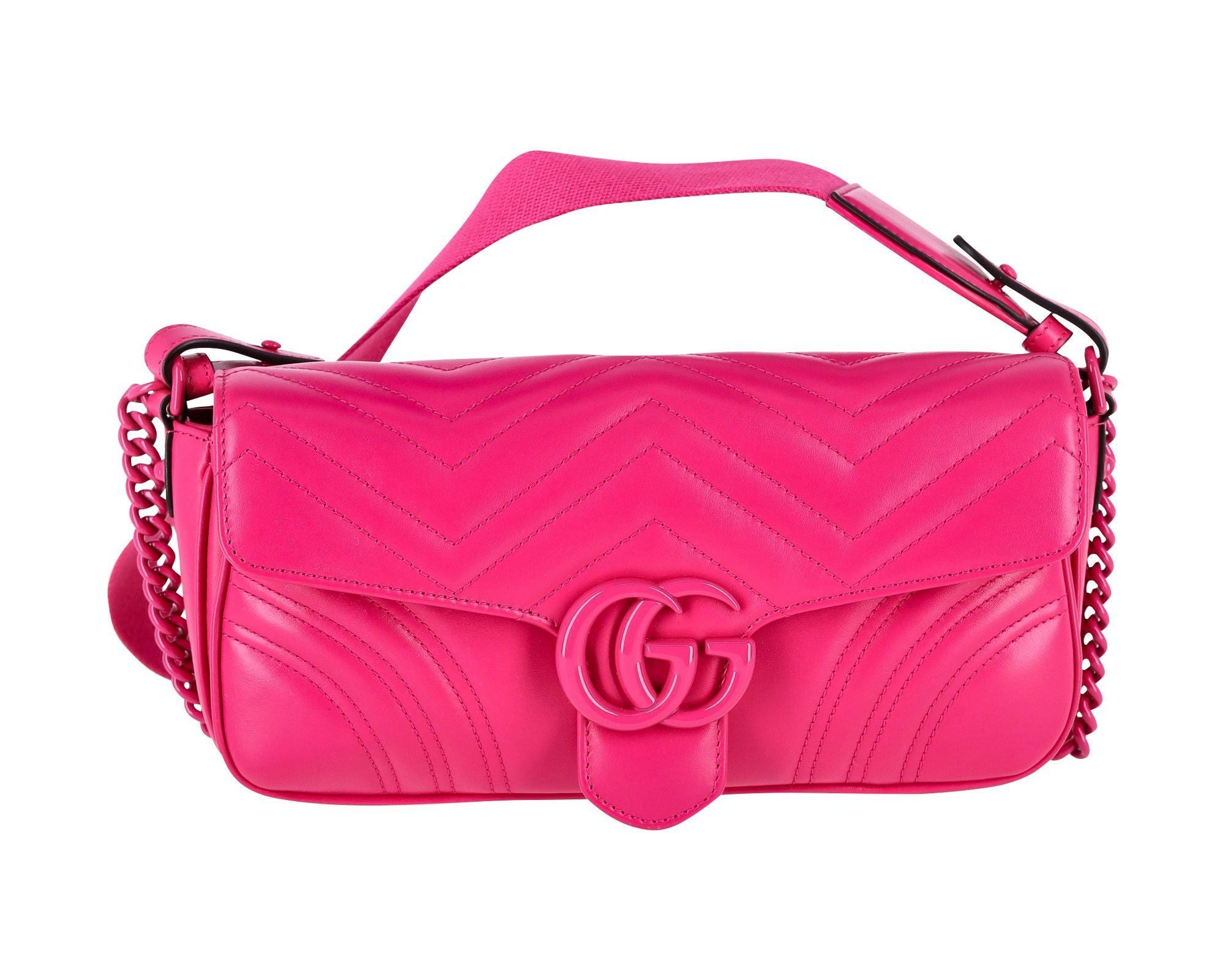 image of Gucci Medium GG Marmont Flap Matelassé Shoulder Bag in Pink Leather